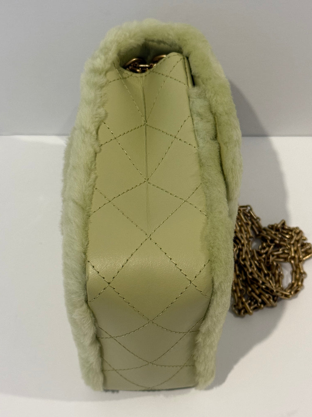 Chanel 2.55 Shearling and Leather North/South Reissue Flap Chain Shoulder Crossbody in Vert Green