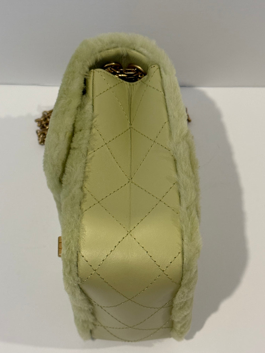 Chanel 2.55 Shearling and Leather North/South Reissue Flap Chain Shoulder Crossbody in Vert Green