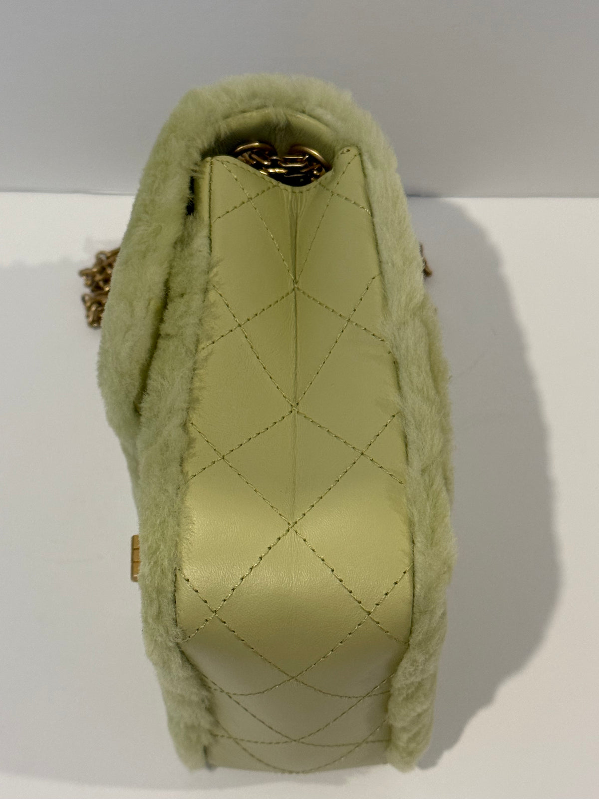 Chanel 2.55 Shearling and Leather North/South Reissue Flap Chain Shoulder Crossbody in Vert Green