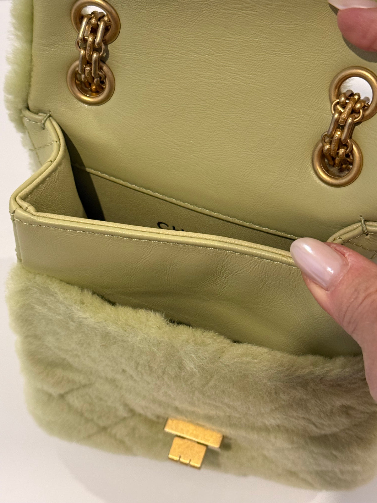 Chanel 2.55 Shearling and Leather North/South Reissue Flap Chain Shoulder Crossbody in Vert Green
