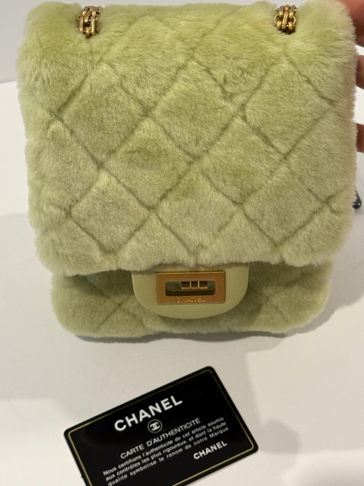 Chanel 2.55 Shearling and Leather North/South Reissue Flap Chain Shoulder Crossbody in Vert Green