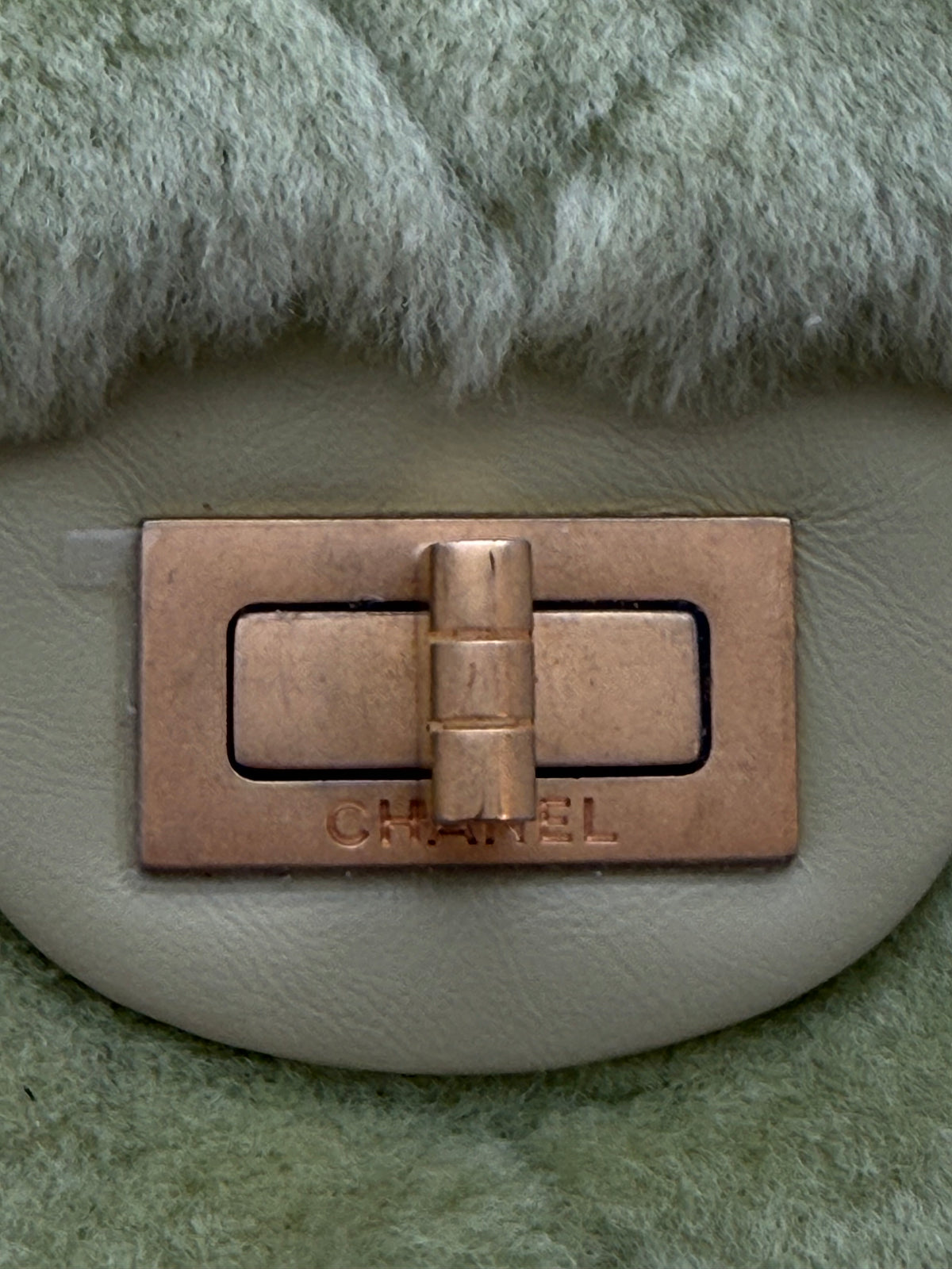 Chanel 2.55 Shearling and Leather North/South Reissue Flap Chain Shoulder Crossbody in Vert Green