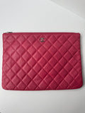 Chanel Lambskin Quilted Medium O-Case Zipper Pouch — Fuchsia