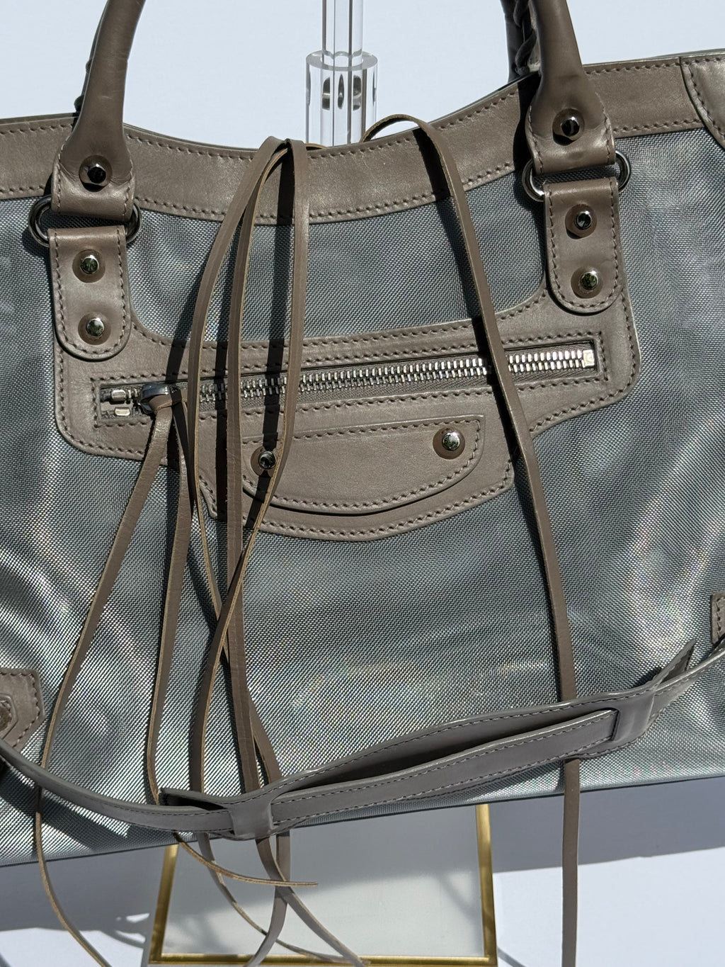 Balenciaga Structured Classic City Mesh Bag — Gray, Medium