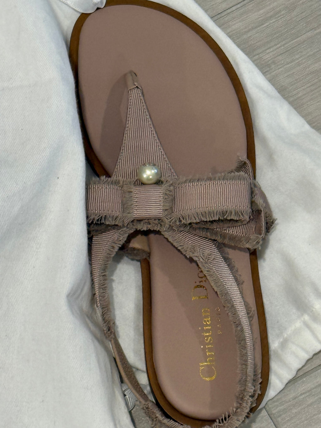 Christian Dior Adorable Thong Sandals — Beige Fringed Grosgrain, Size 36
