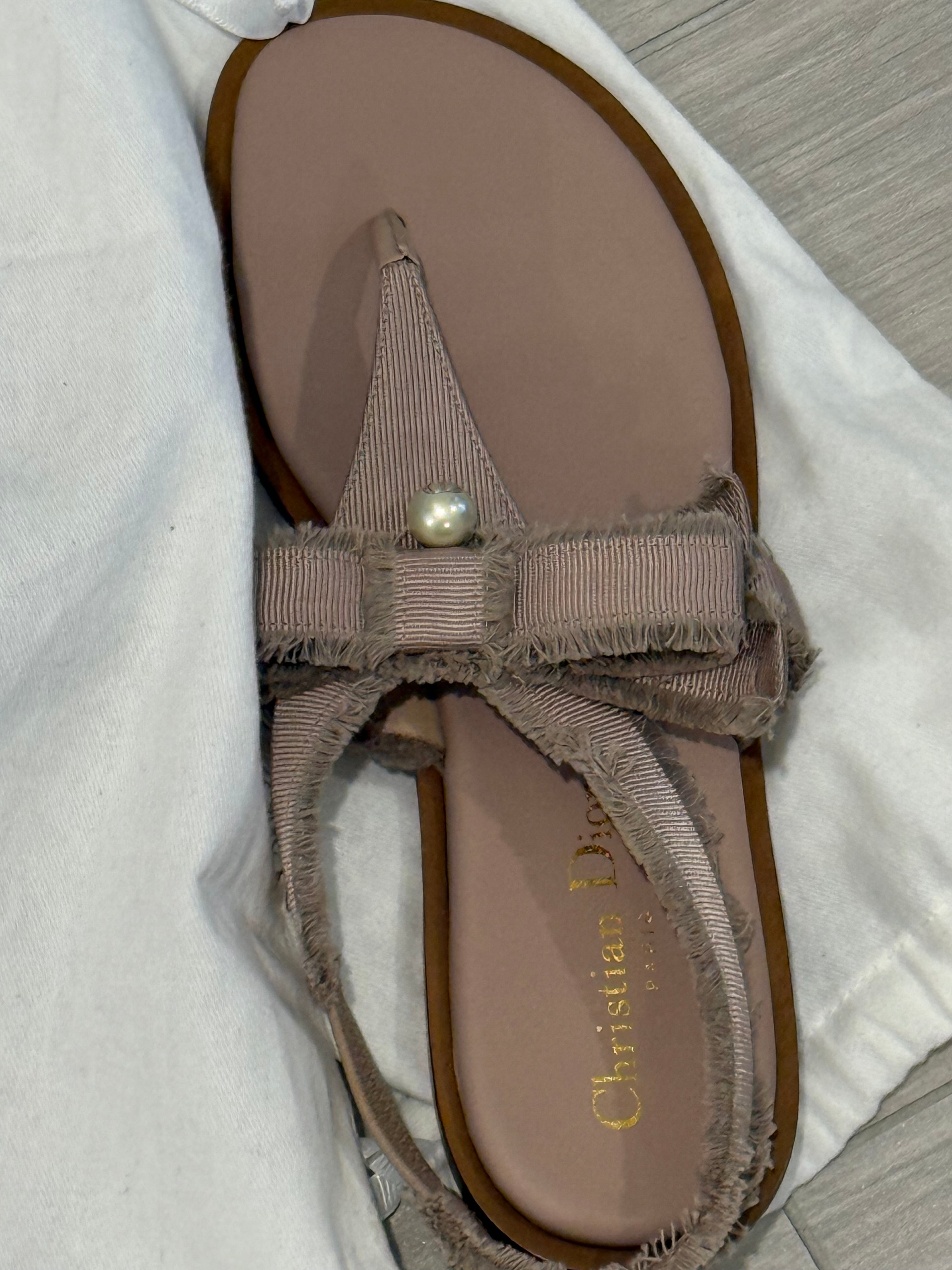 Christian Dior Adorable Thong Sandals — Beige Fringed Grosgrain, Size 36