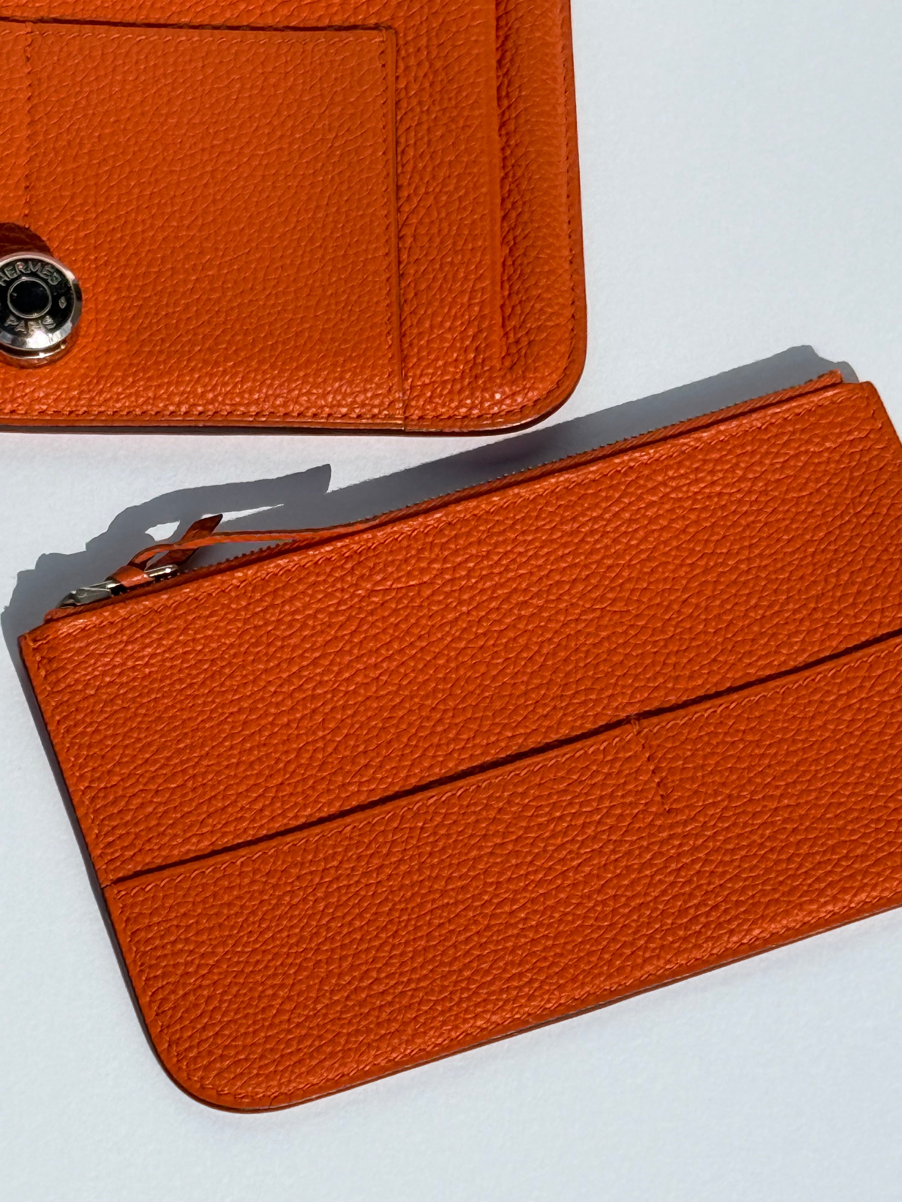 Hermès Dogon Duo Wallet GM — Orange Togo, Palladium Hardware