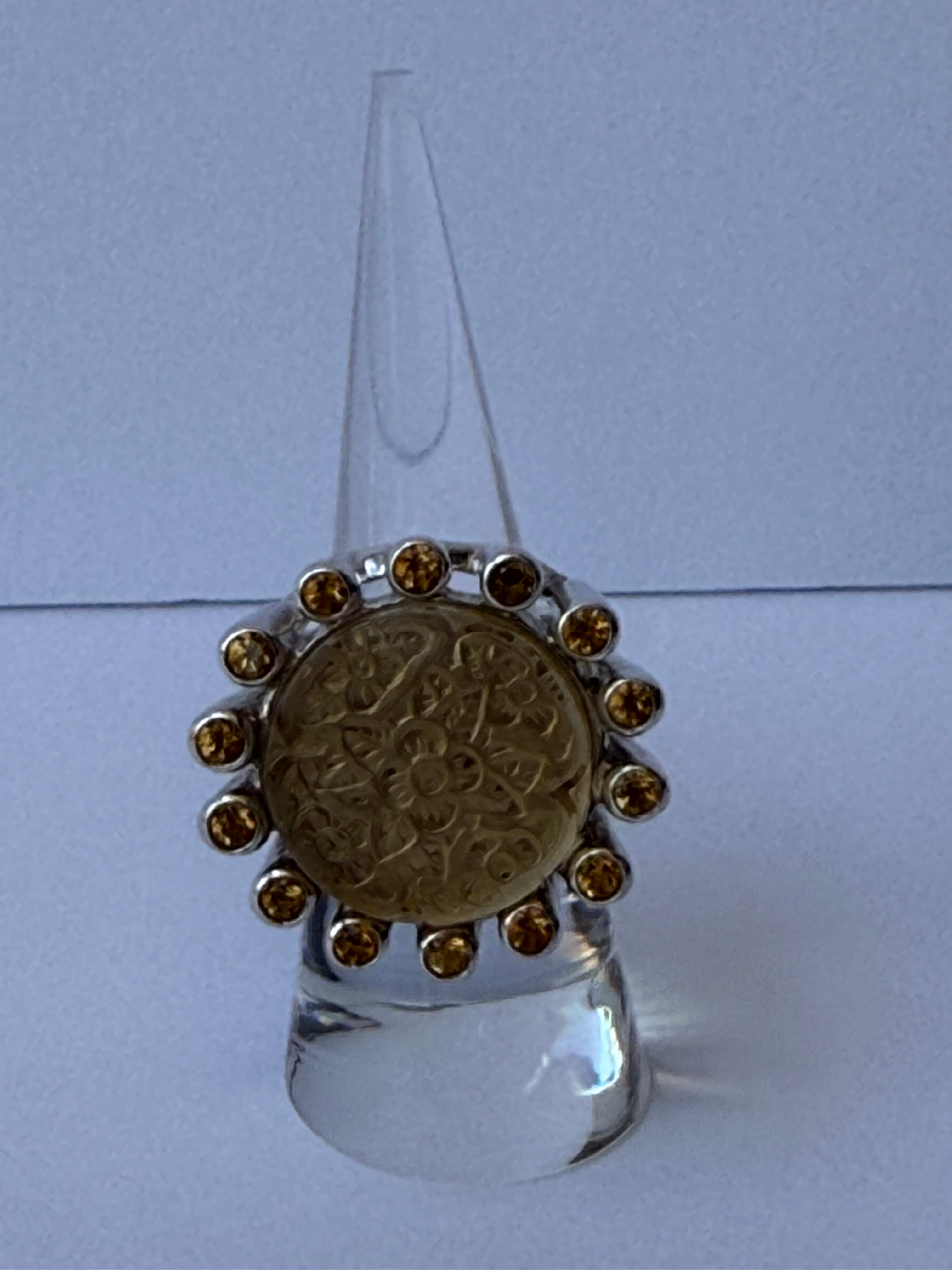 Stephen Dweck Sterling Silver & Carved Citron Cocktail Ring