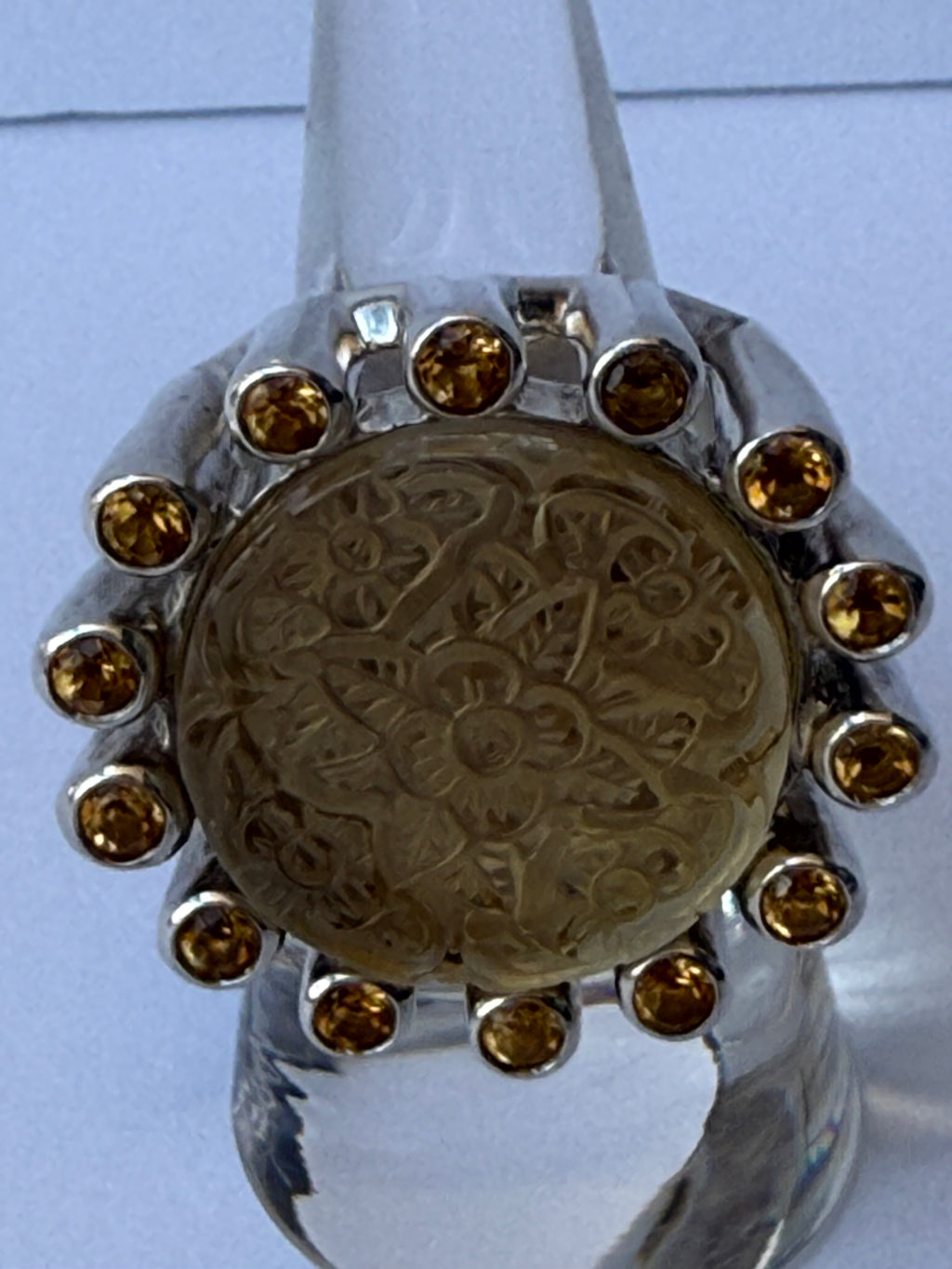 Stephen Dweck Sterling Silver & Carved Citron Cocktail Ring