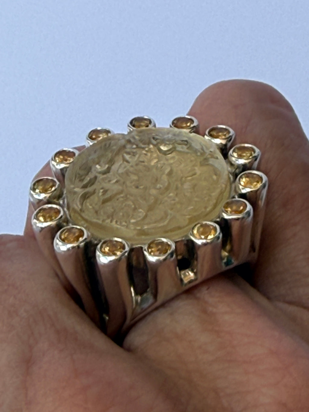Stephen Dweck Sterling Silver & Carved Citron Cocktail Ring