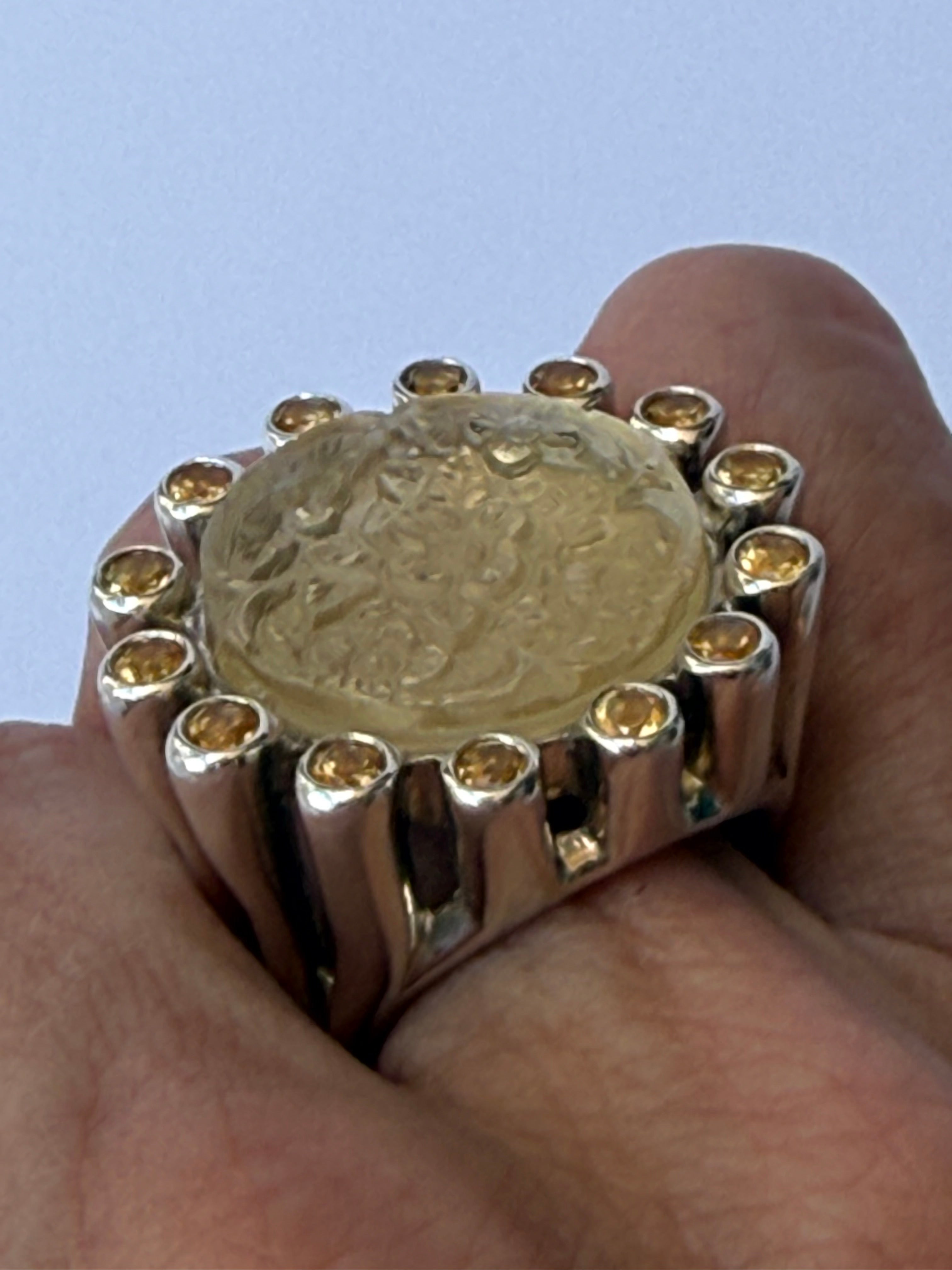 Stephen Dweck Sterling Silver & Carved Citron Cocktail Ring