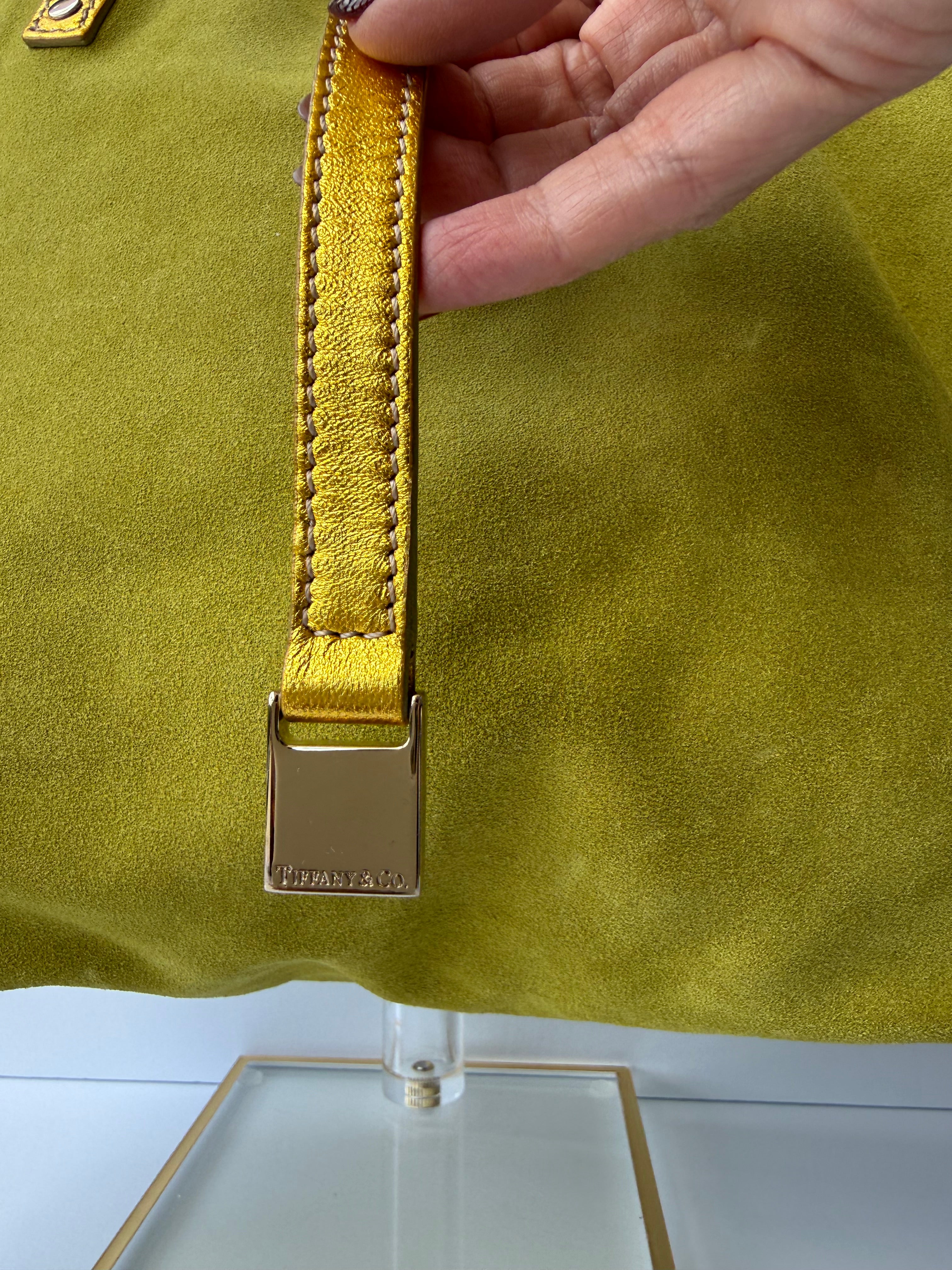 Tiffany & Co. Reversible Tote — Green Suede & Gold Metallic Leather