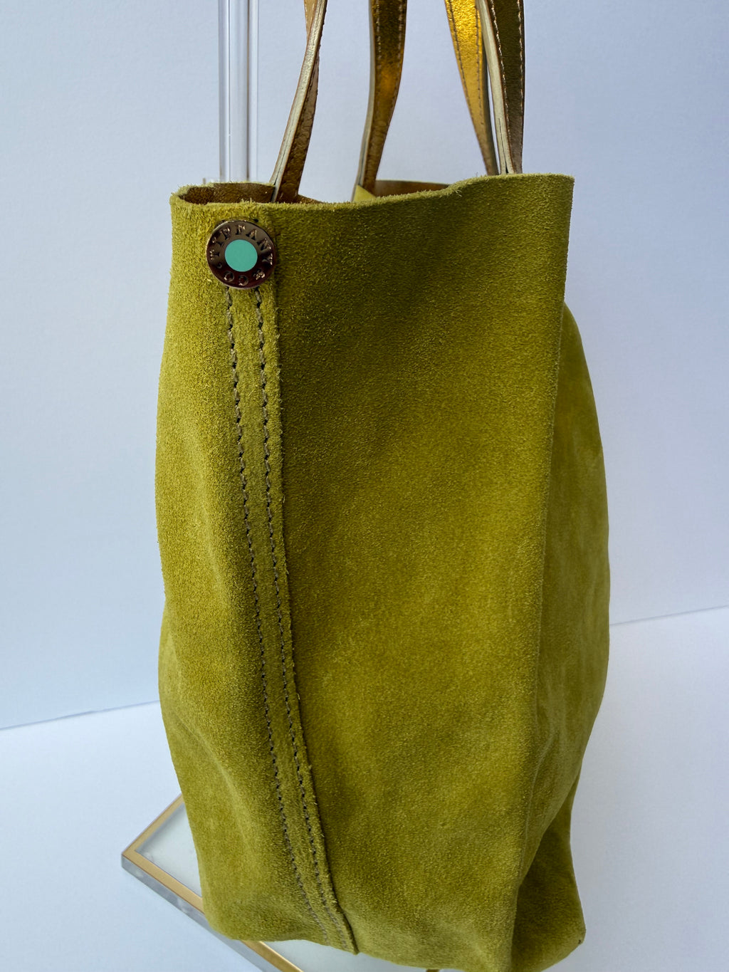 Tiffany & Co. Reversible Tote — Green Suede & Gold Metallic Leather