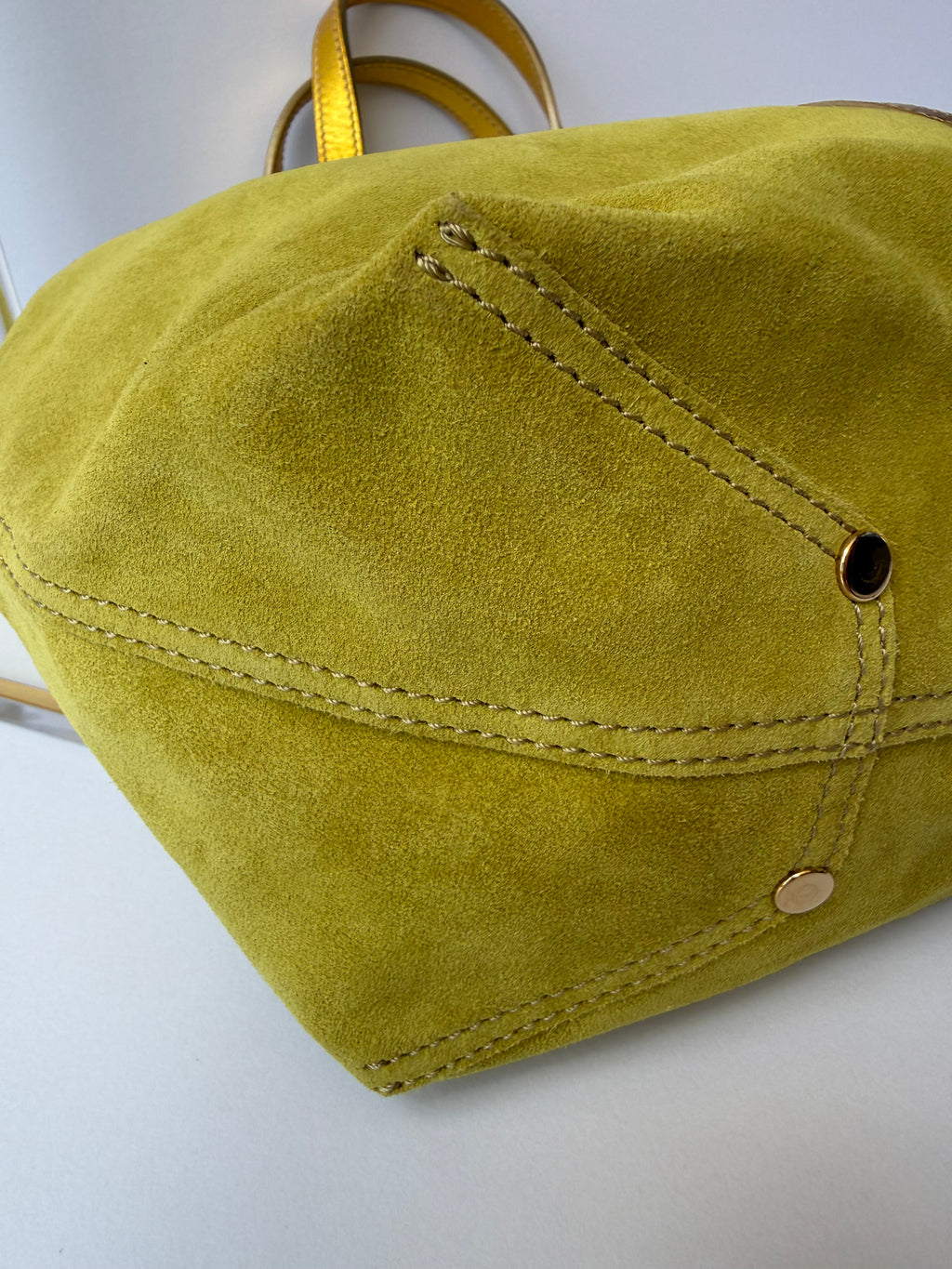 Tiffany & Co. Reversible Tote — Green Suede & Gold Metallic Leather