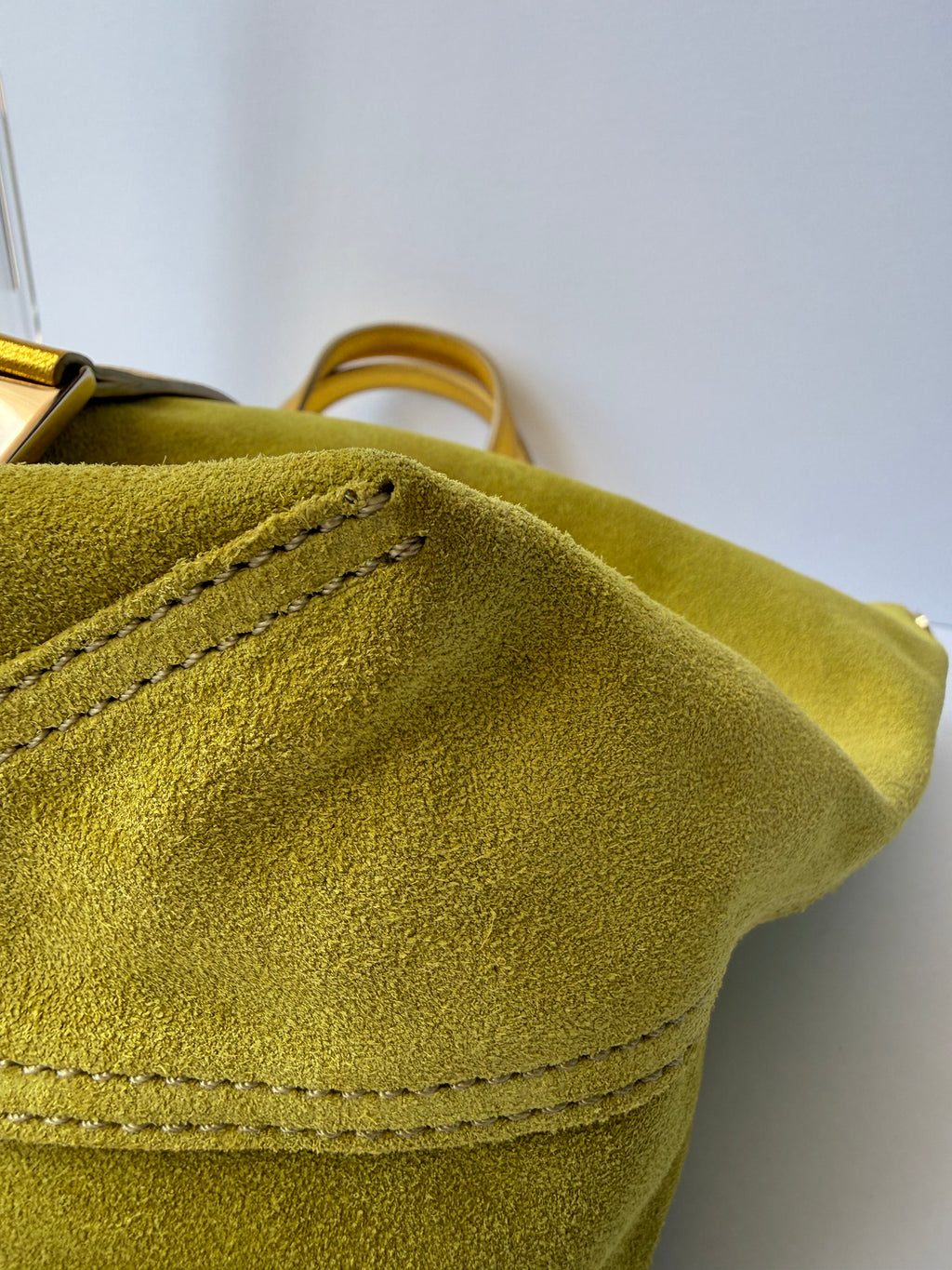 Tiffany & Co. Reversible Tote — Green Suede & Gold Metallic Leather