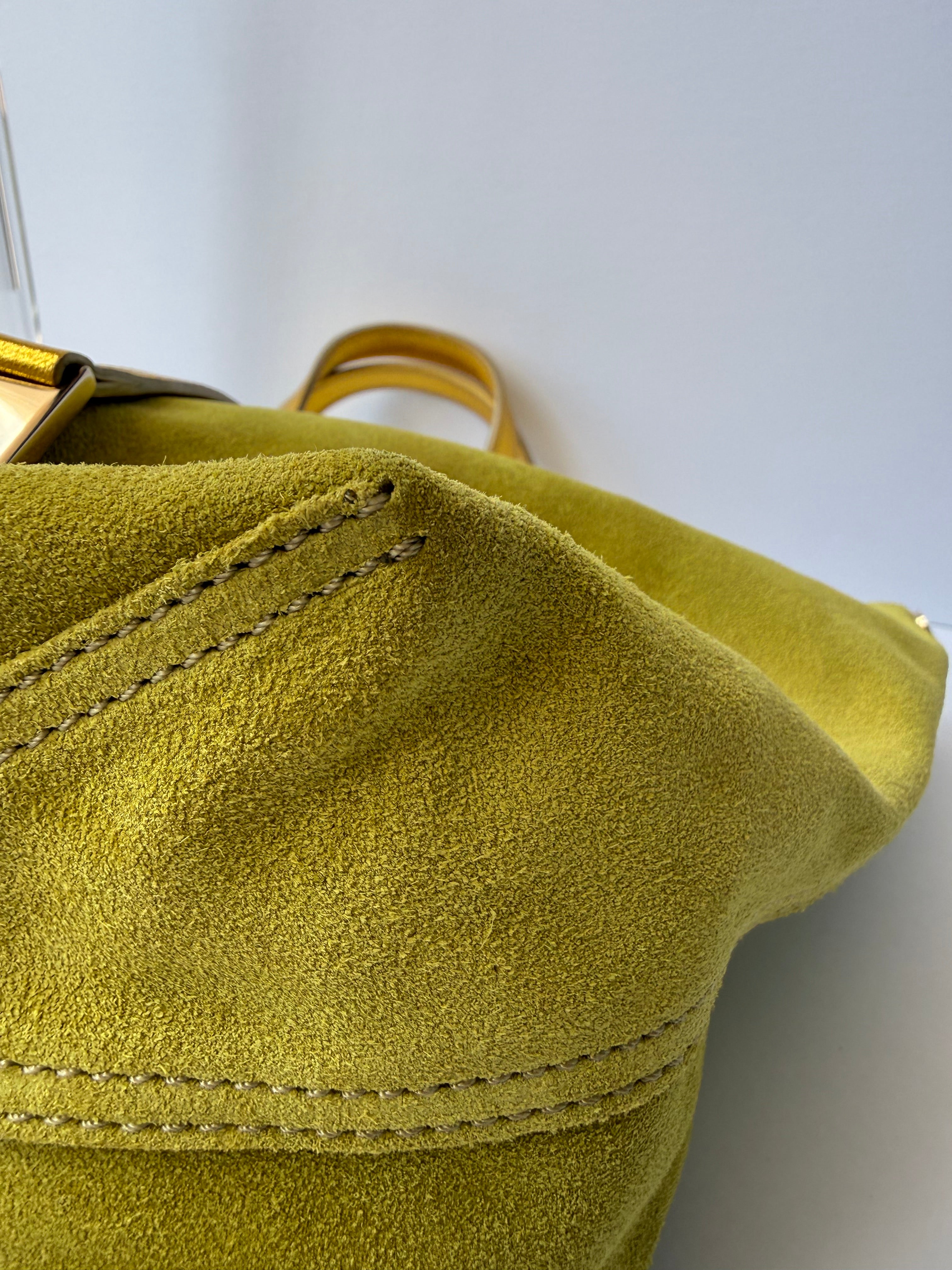 Tiffany & Co. Reversible Tote — Green Suede & Gold Metallic Leather