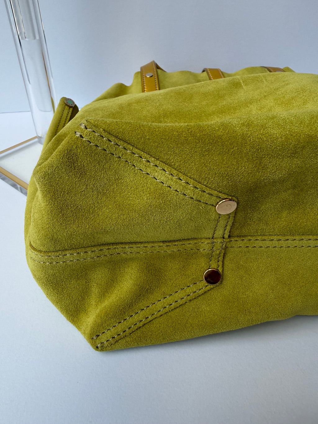 Tiffany & Co. Reversible Tote — Green Suede & Gold Metallic Leather