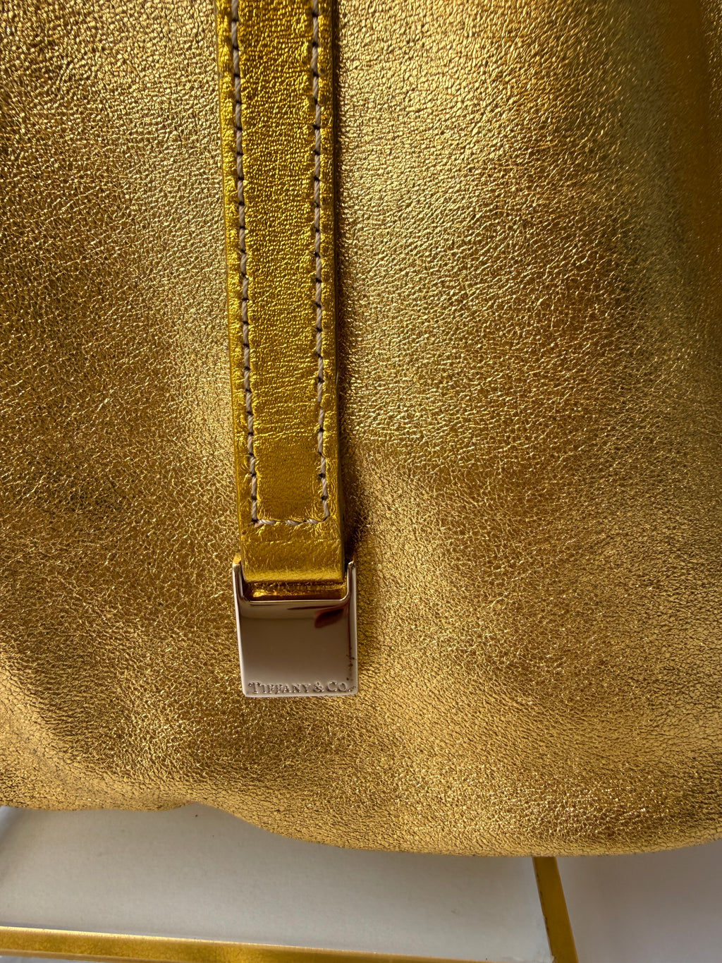 Tiffany & Co. Reversible Tote — Green Suede & Gold Metallic Leather