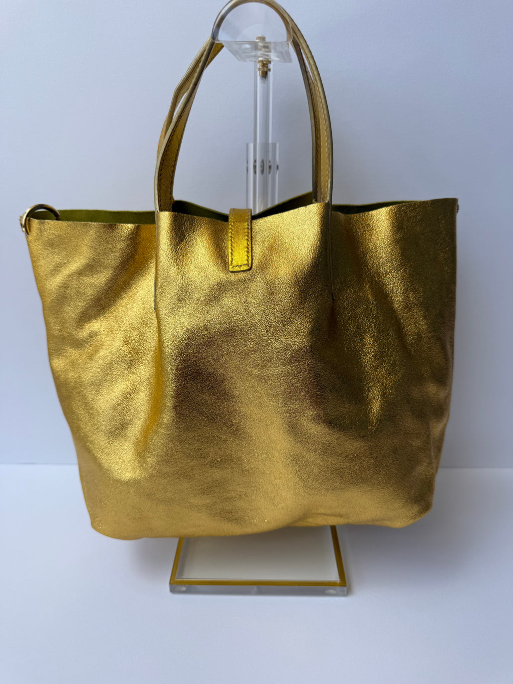 Tiffany & Co. Reversible Tote — Green Suede & Gold Metallic Leather