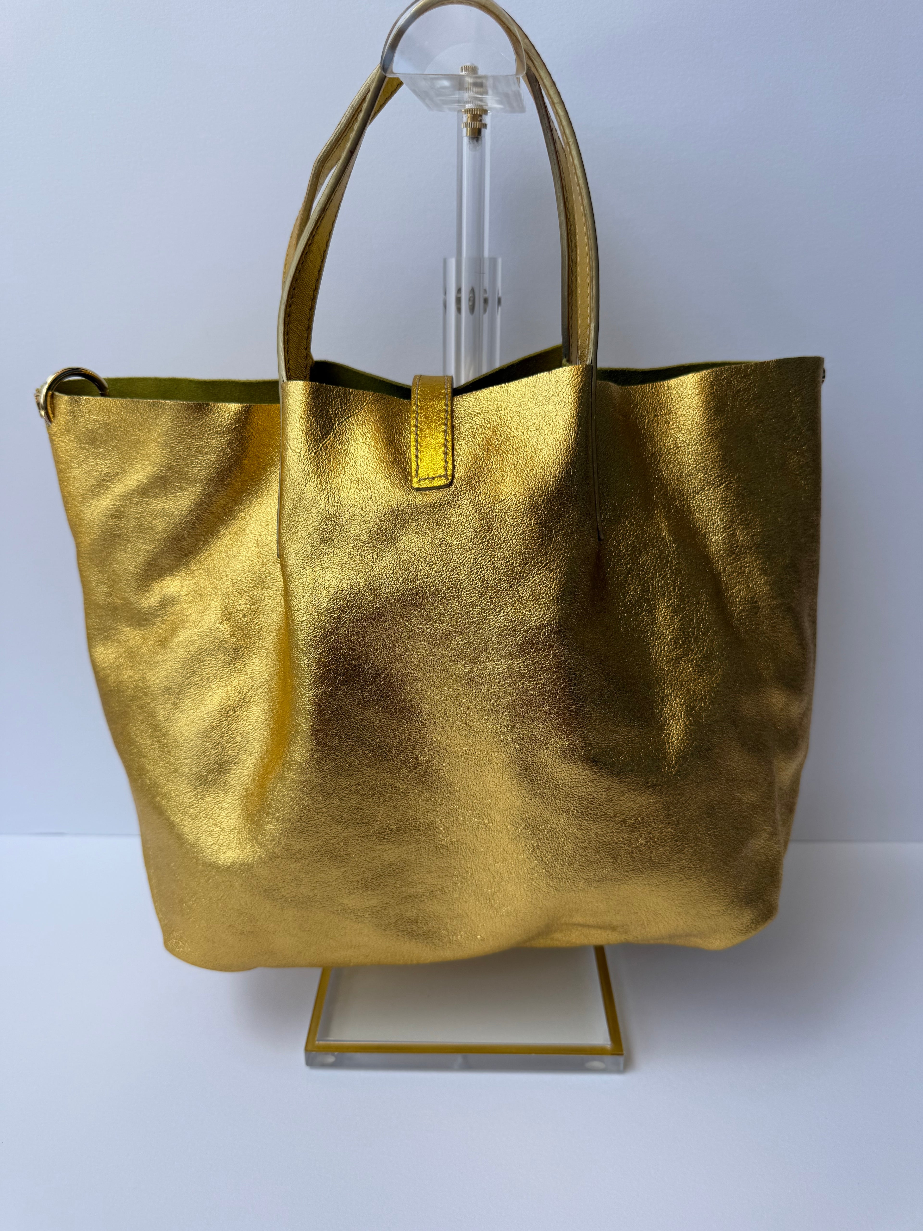 Tiffany & Co. Reversible Tote — Green Suede & Gold Metallic Leather