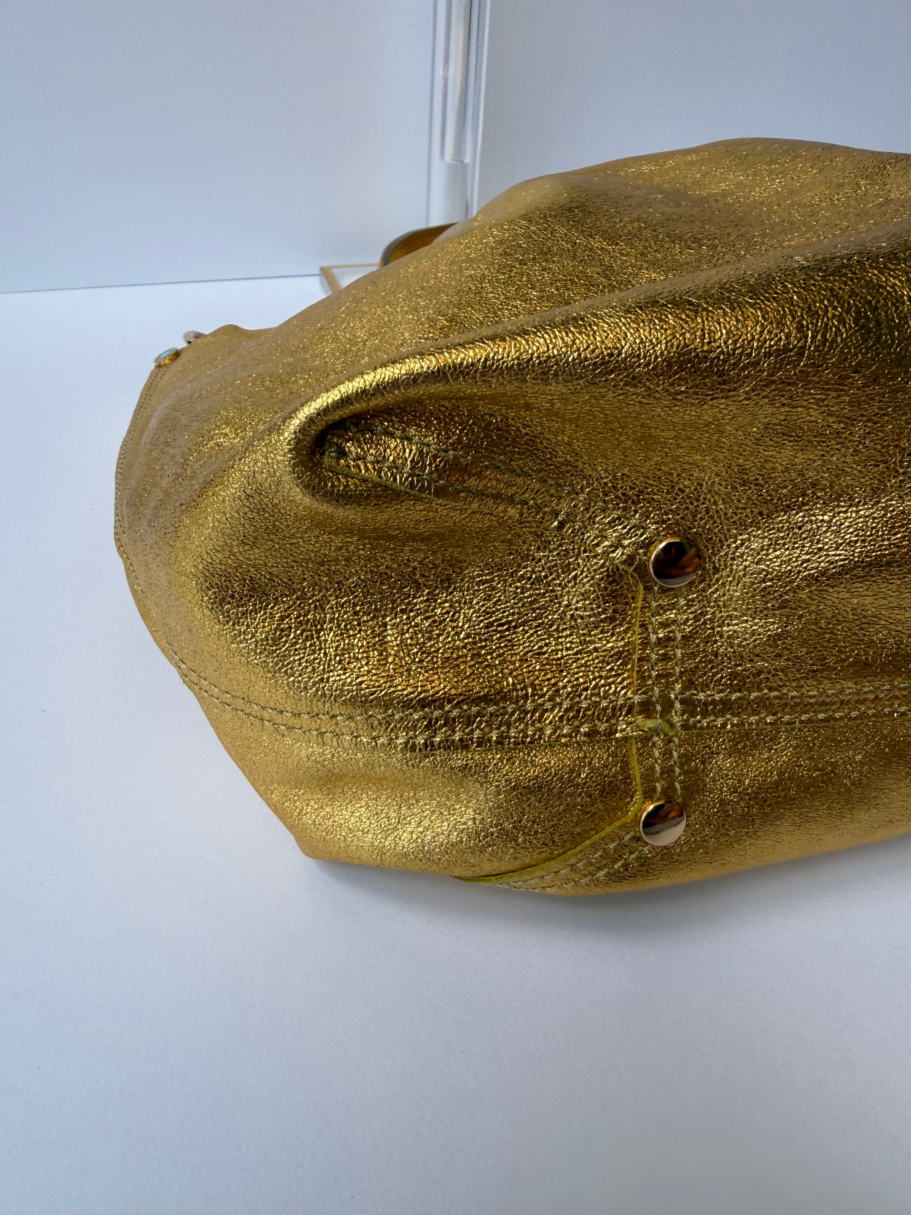 Tiffany & Co. Reversible Tote — Green Suede & Gold Metallic Leather
