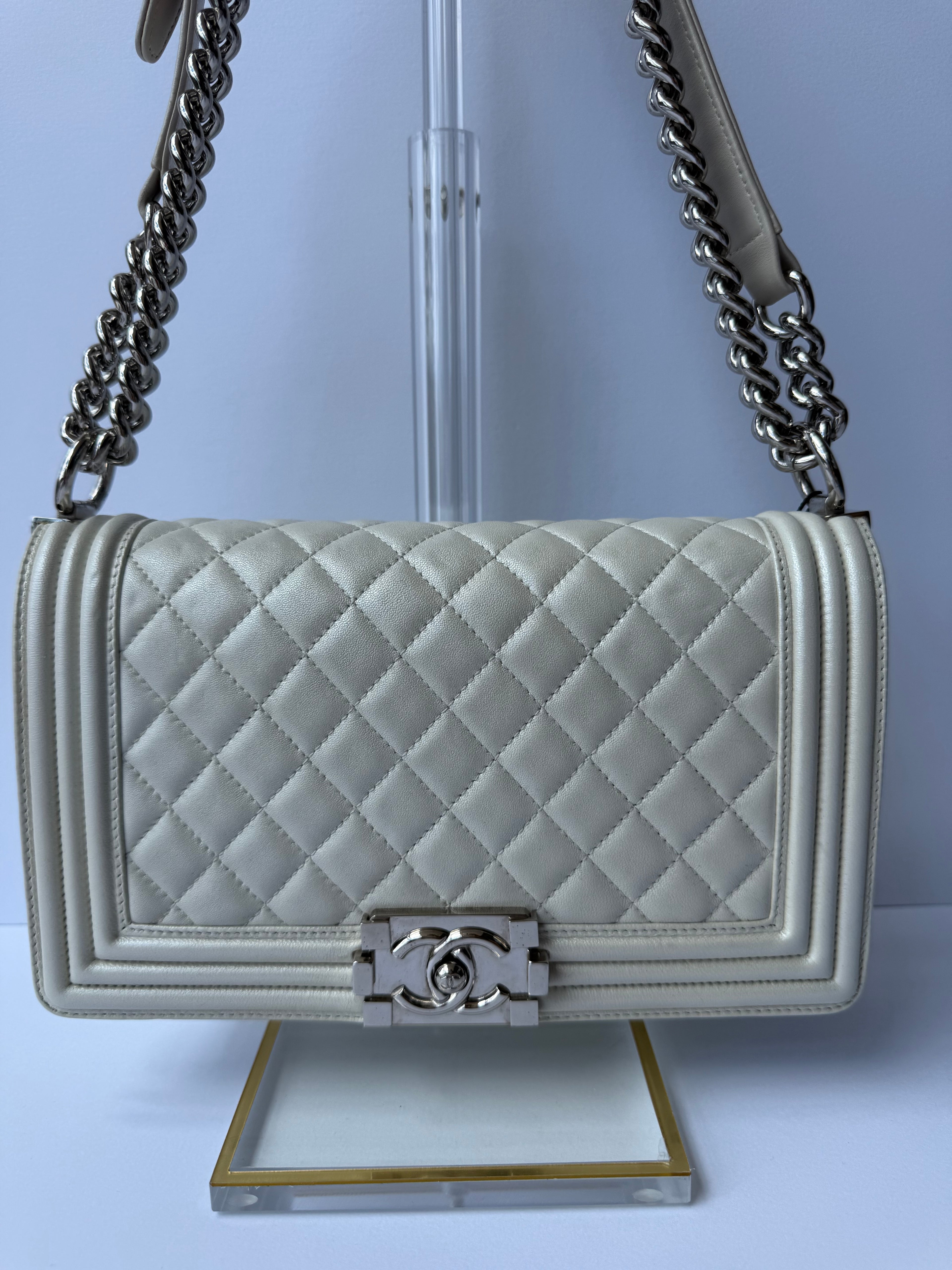 Chanel Boy Bag Medium — White Pearlescent