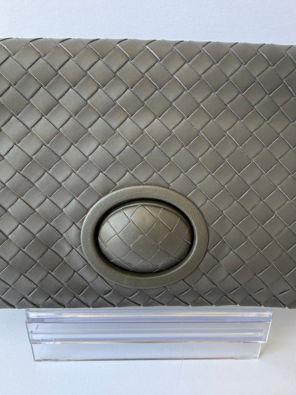 Bottega Veneta Turn Lock Clutch in Olive/Grey