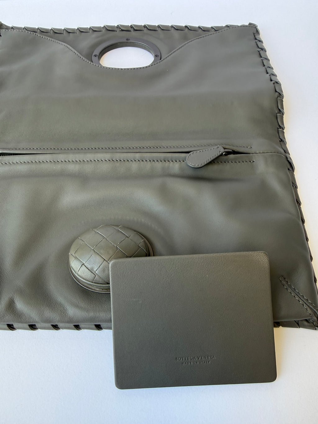 Bottega Veneta Turn Lock Clutch in Olive/Grey
