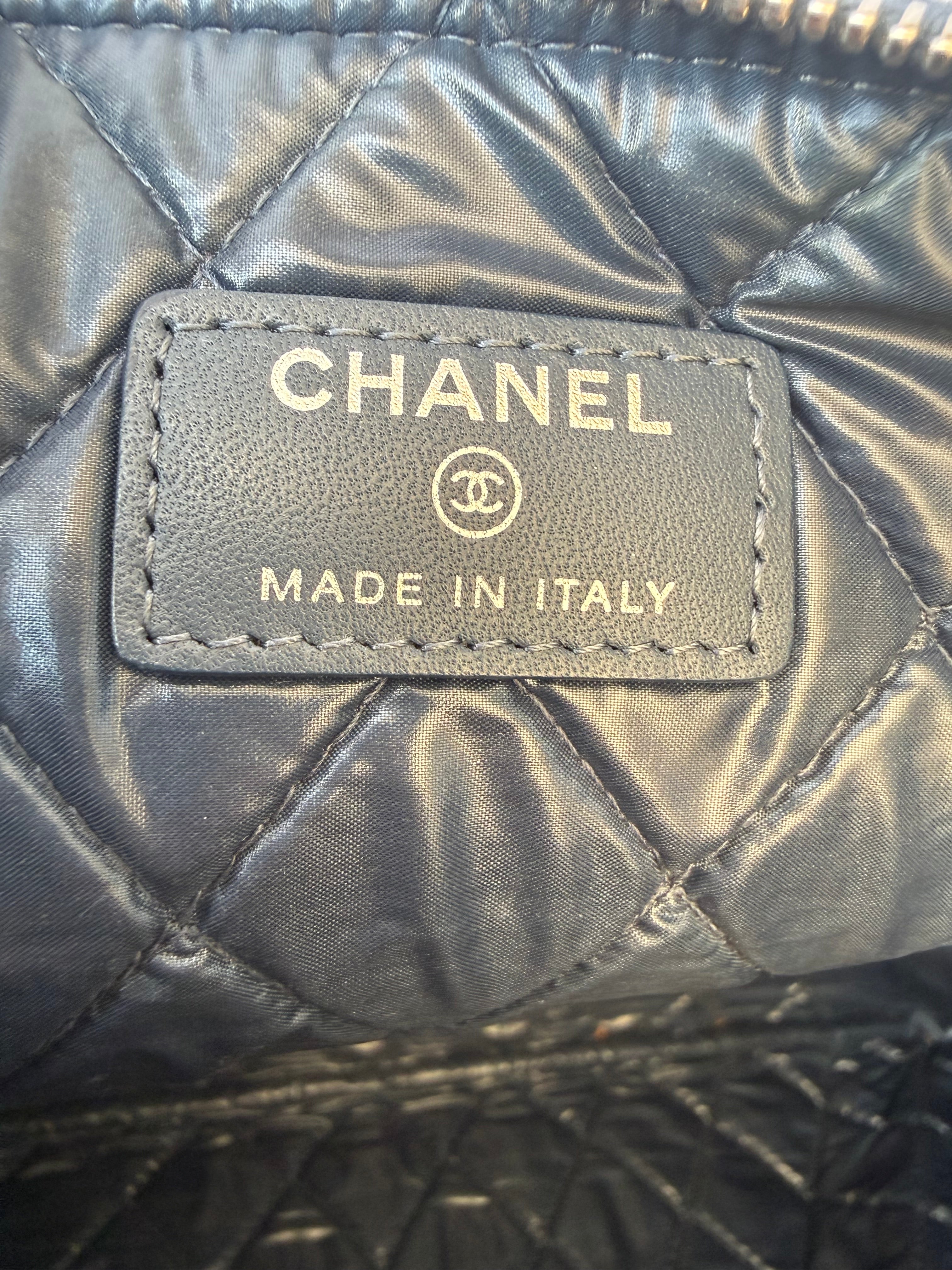 Chanel Quilted Denim Large O-Case Clutch — Dark Blue with CC Fringe