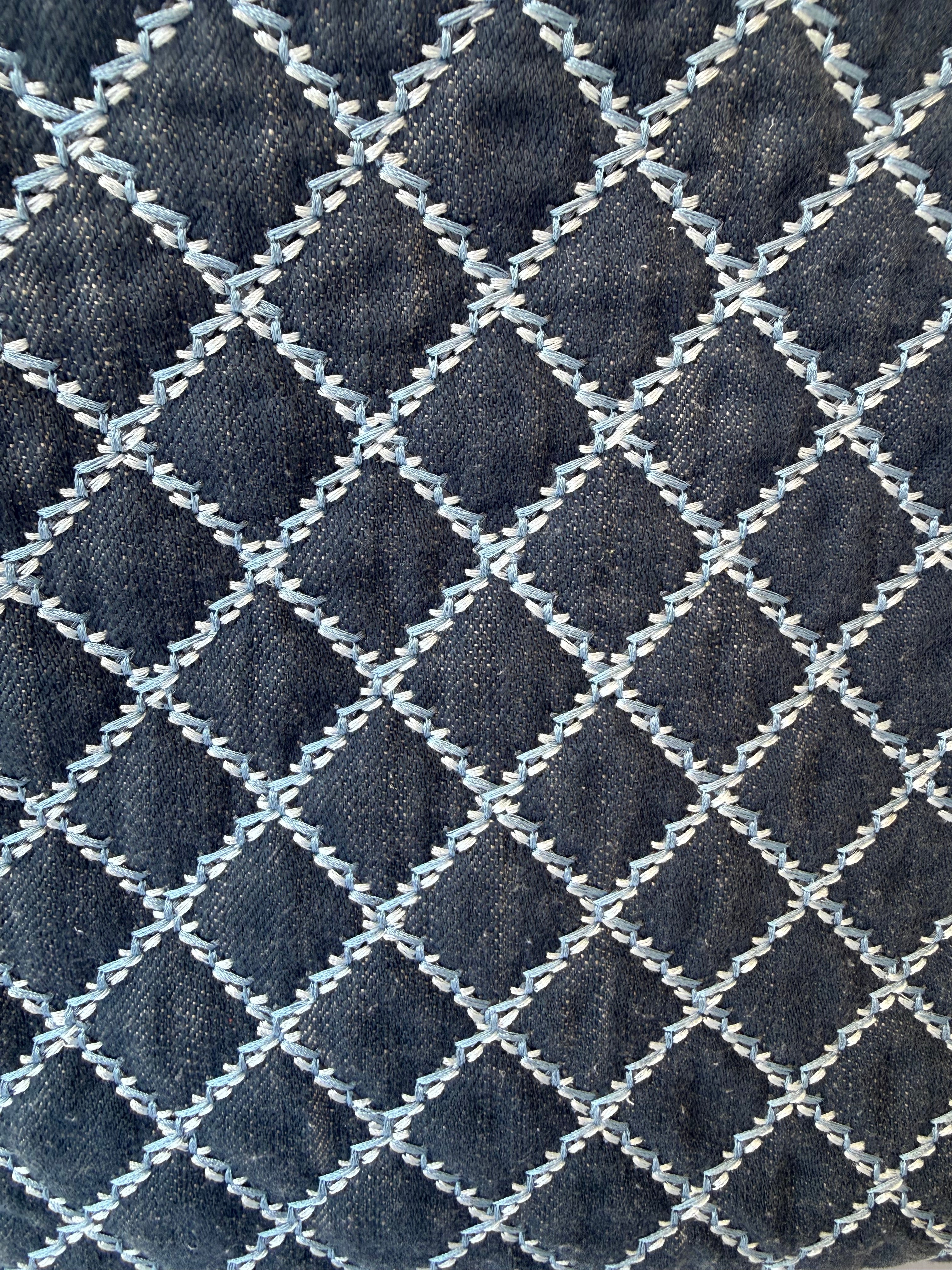 Chanel Quilted Denim Large O-Case Clutch — Dark Blue with CC Fringe