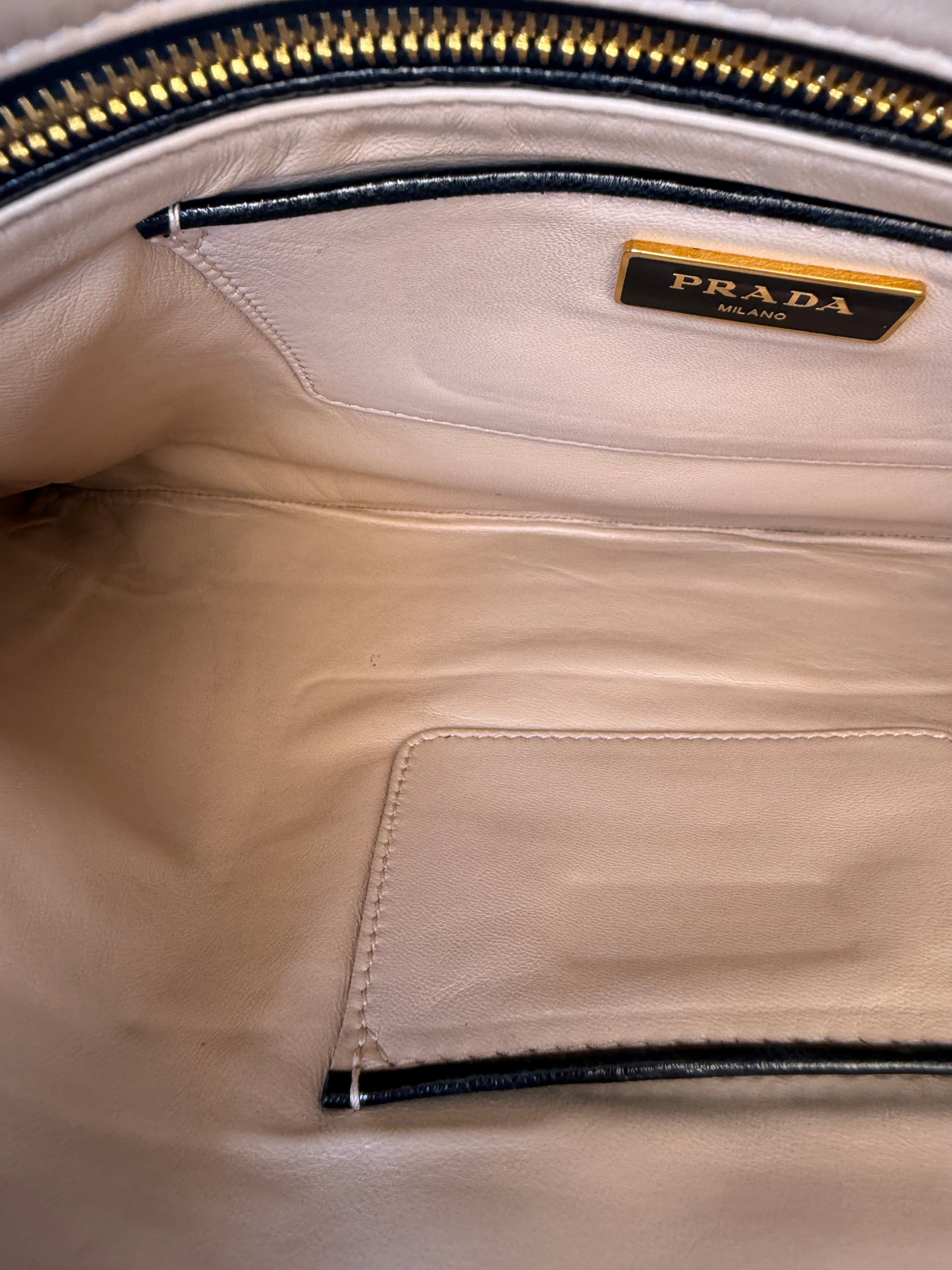 Prada Black Leather Clutch with Red Lip Appliqué