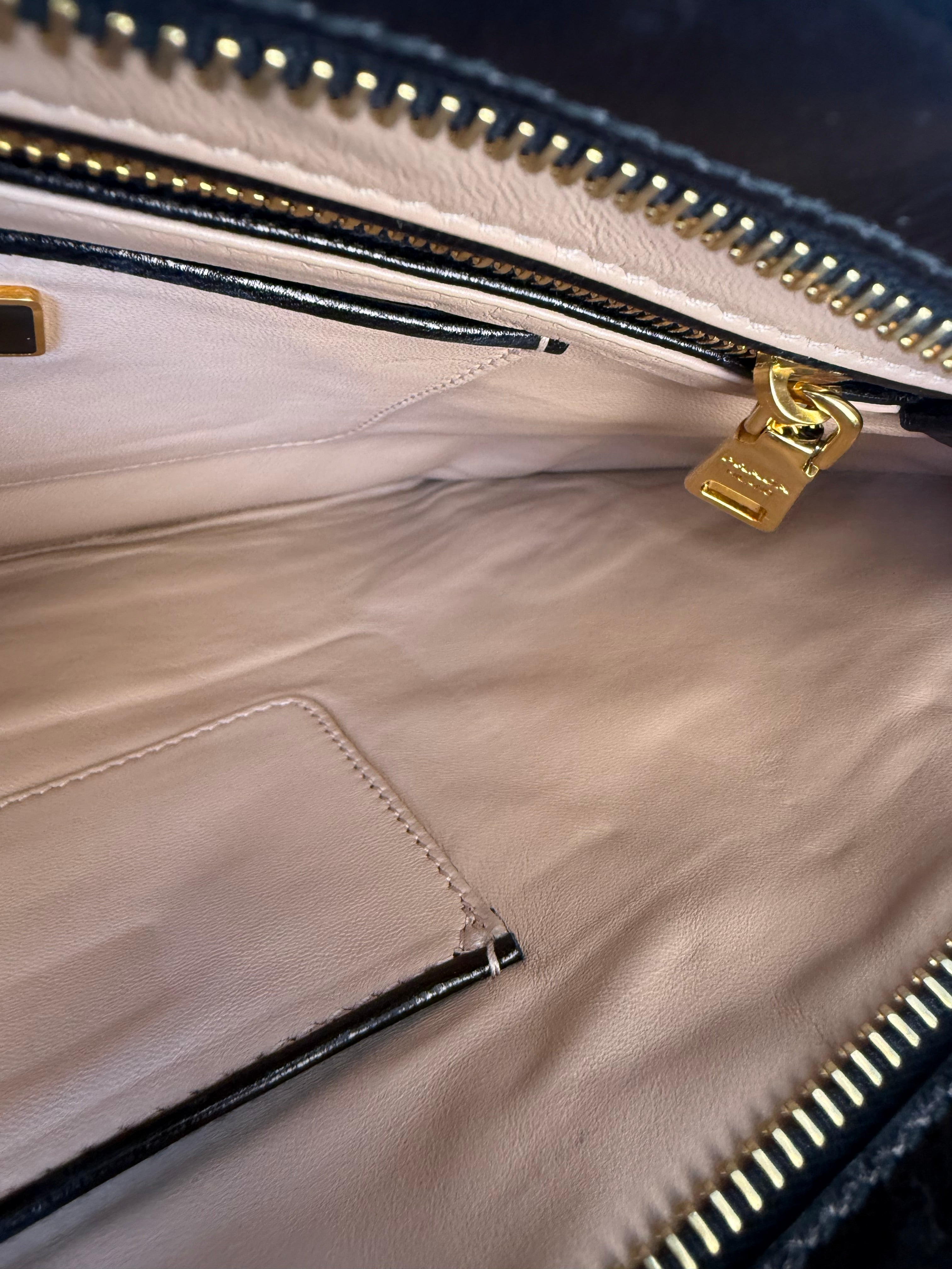 Prada Black Leather Clutch with Red Lip Appliqué