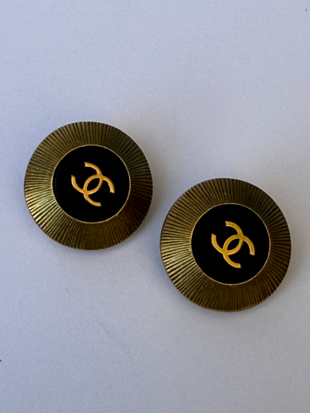 Vintage Chanel Black Enamel CC Clip-On Earrings