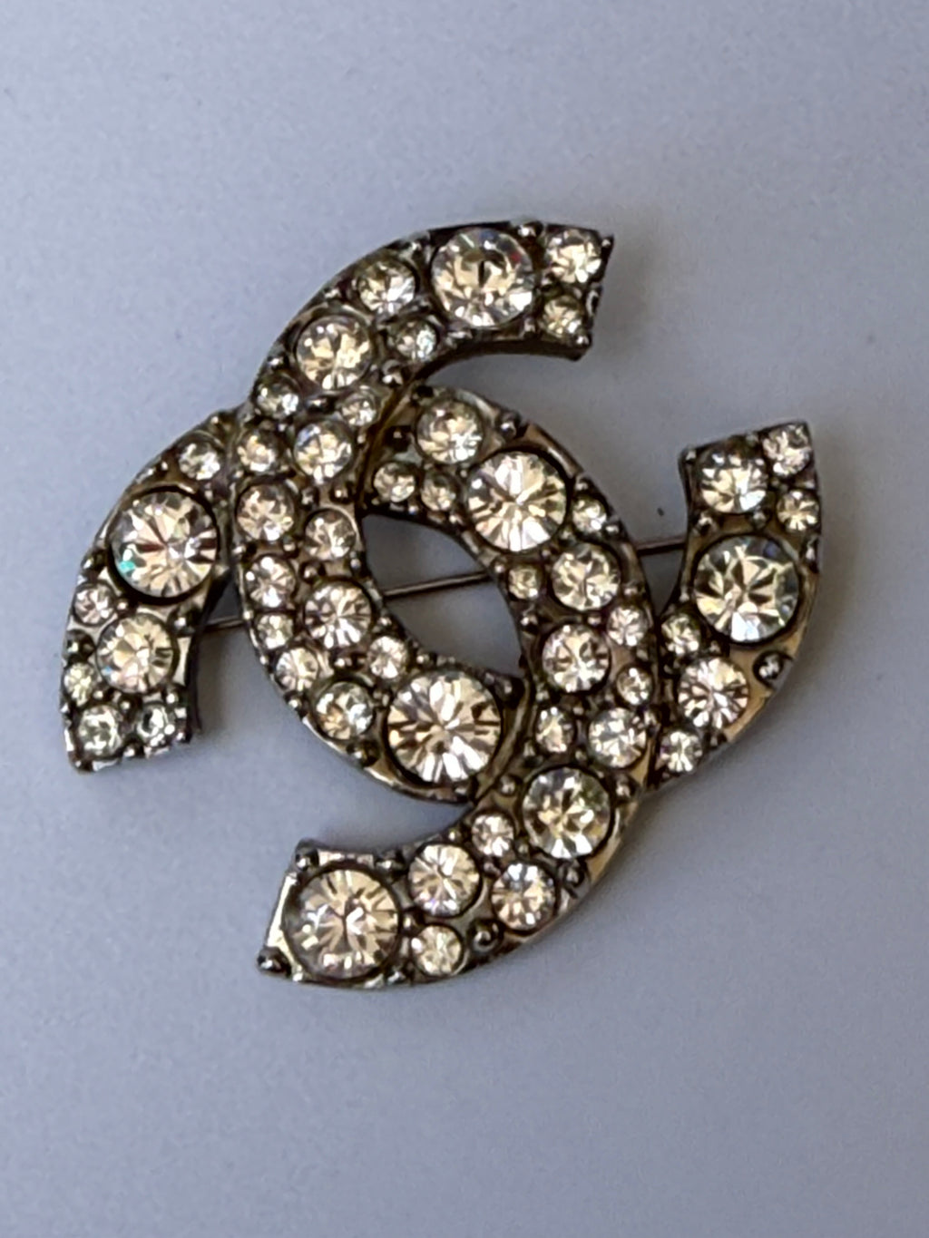 Chanel CC Crystal Embellishment Silver Tone Brooch