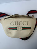 Gucci Grained Leather Logo Belt Bag in Cream
