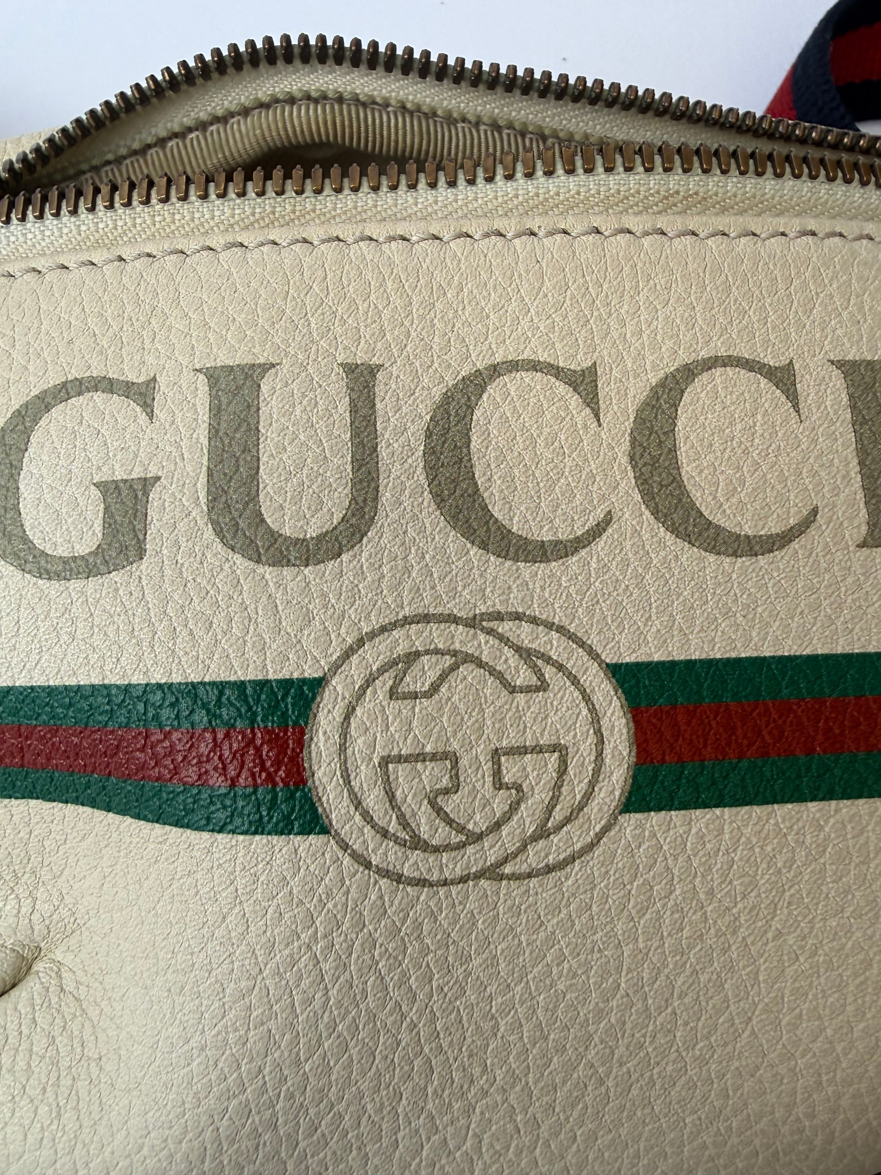 Gucci Grained Leather Logo Belt Bag in Cream