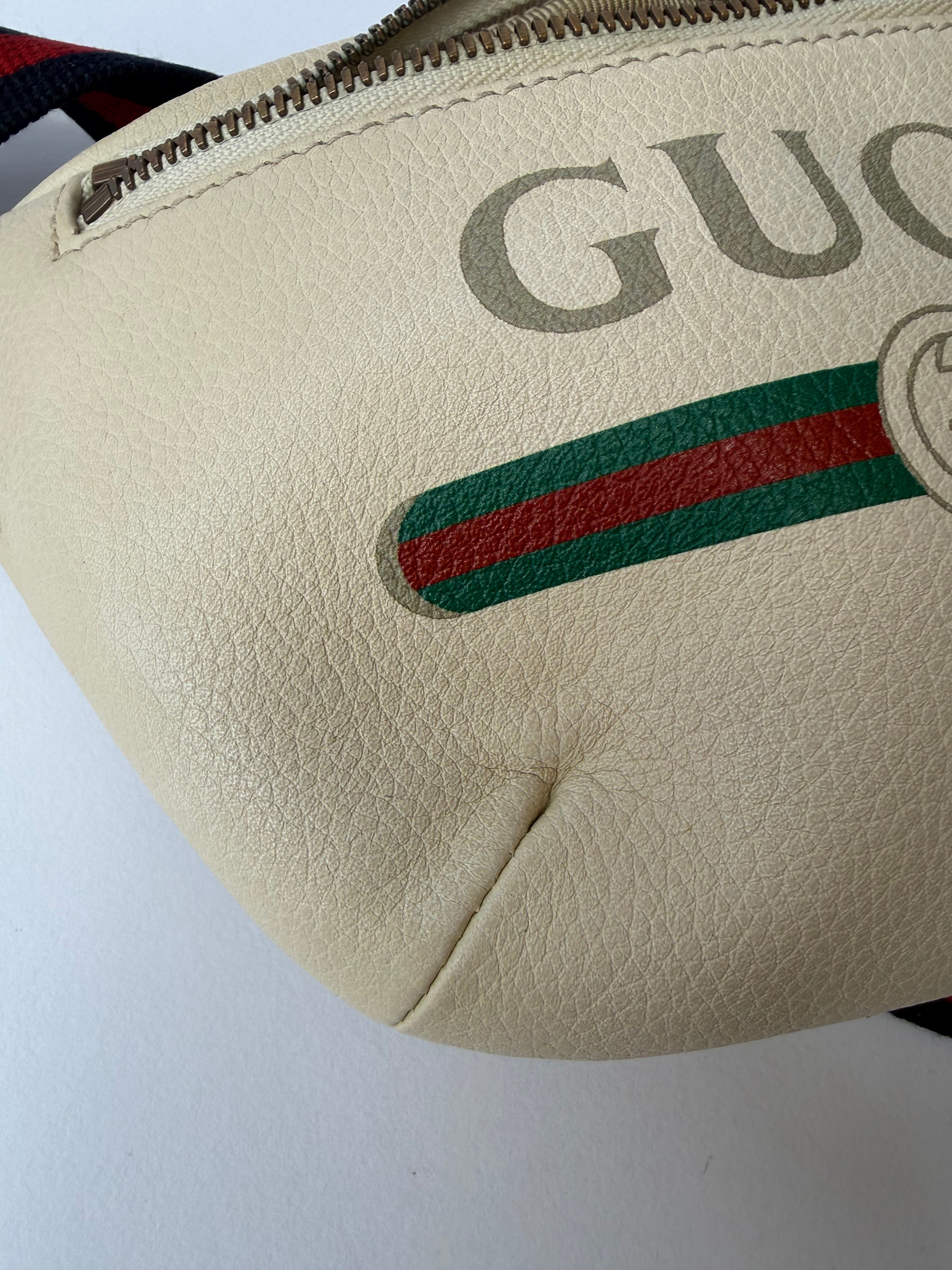Gucci Grained Leather Logo Belt Bag in Cream