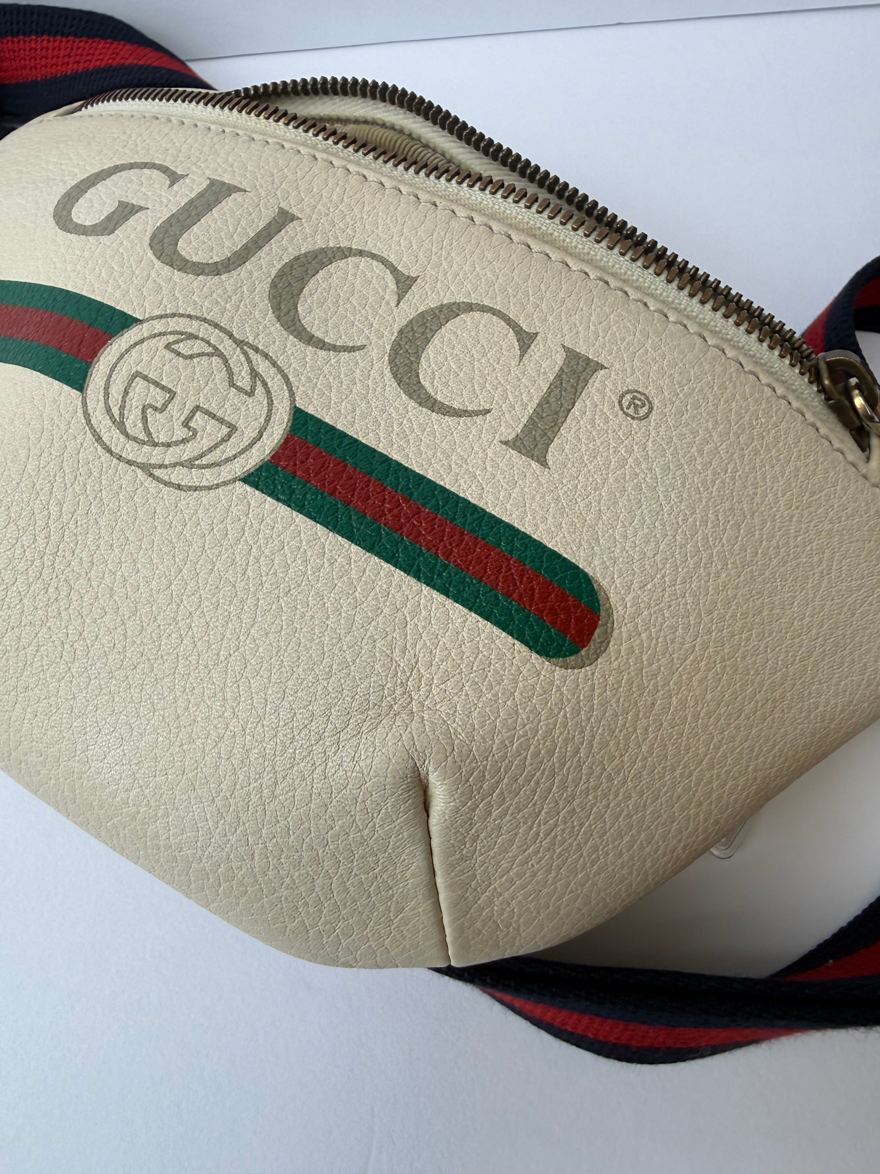 Gucci Grained Leather Logo Belt Bag in Cream