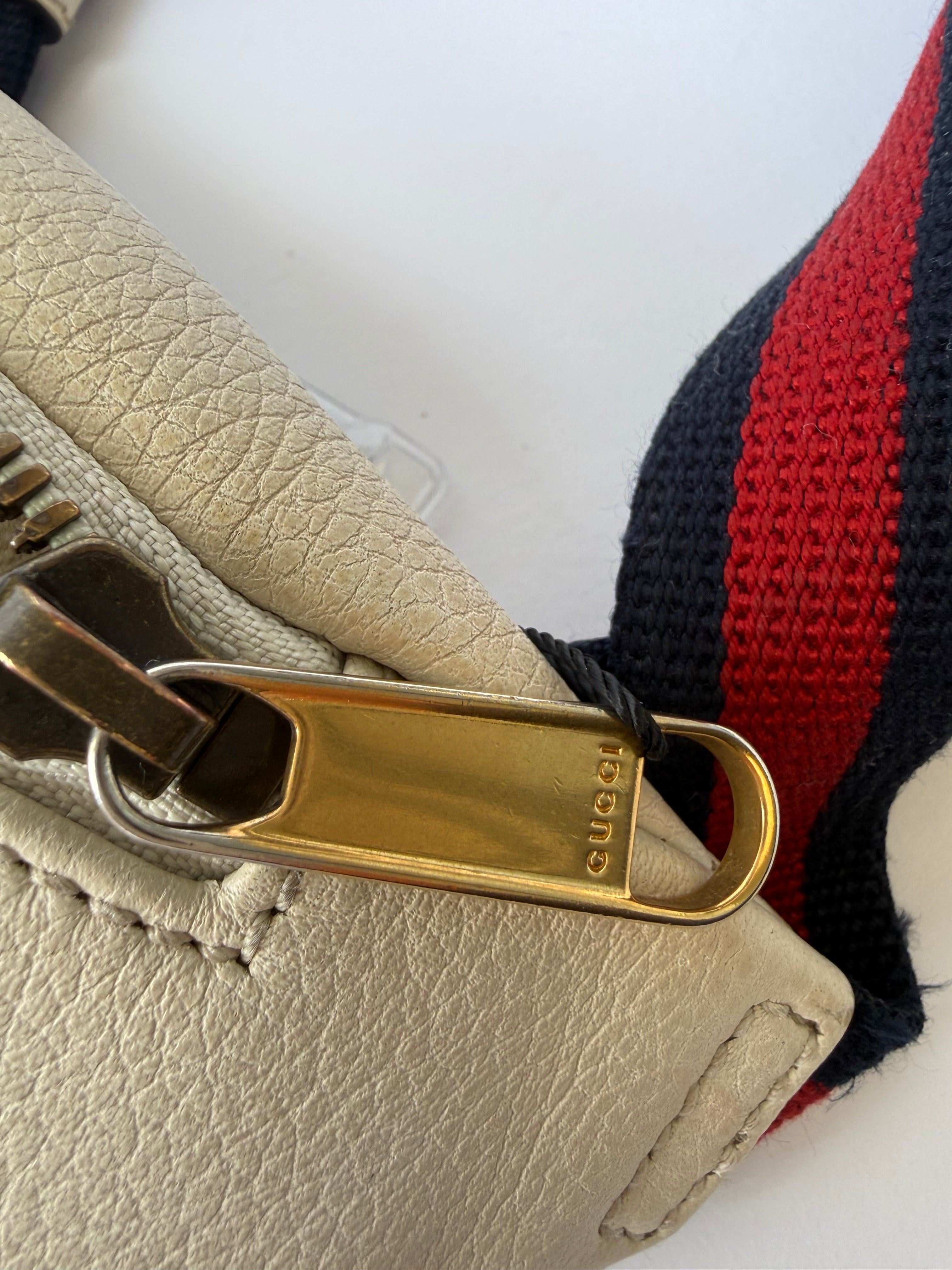 Gucci Grained Leather Logo Belt Bag in Cream