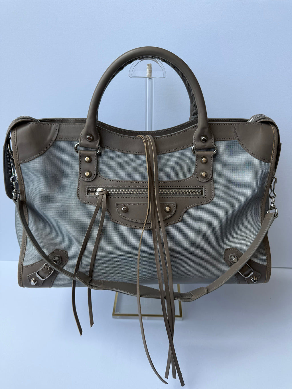 Balenciaga Structured Classic City Mesh Bag — Gray, Medium