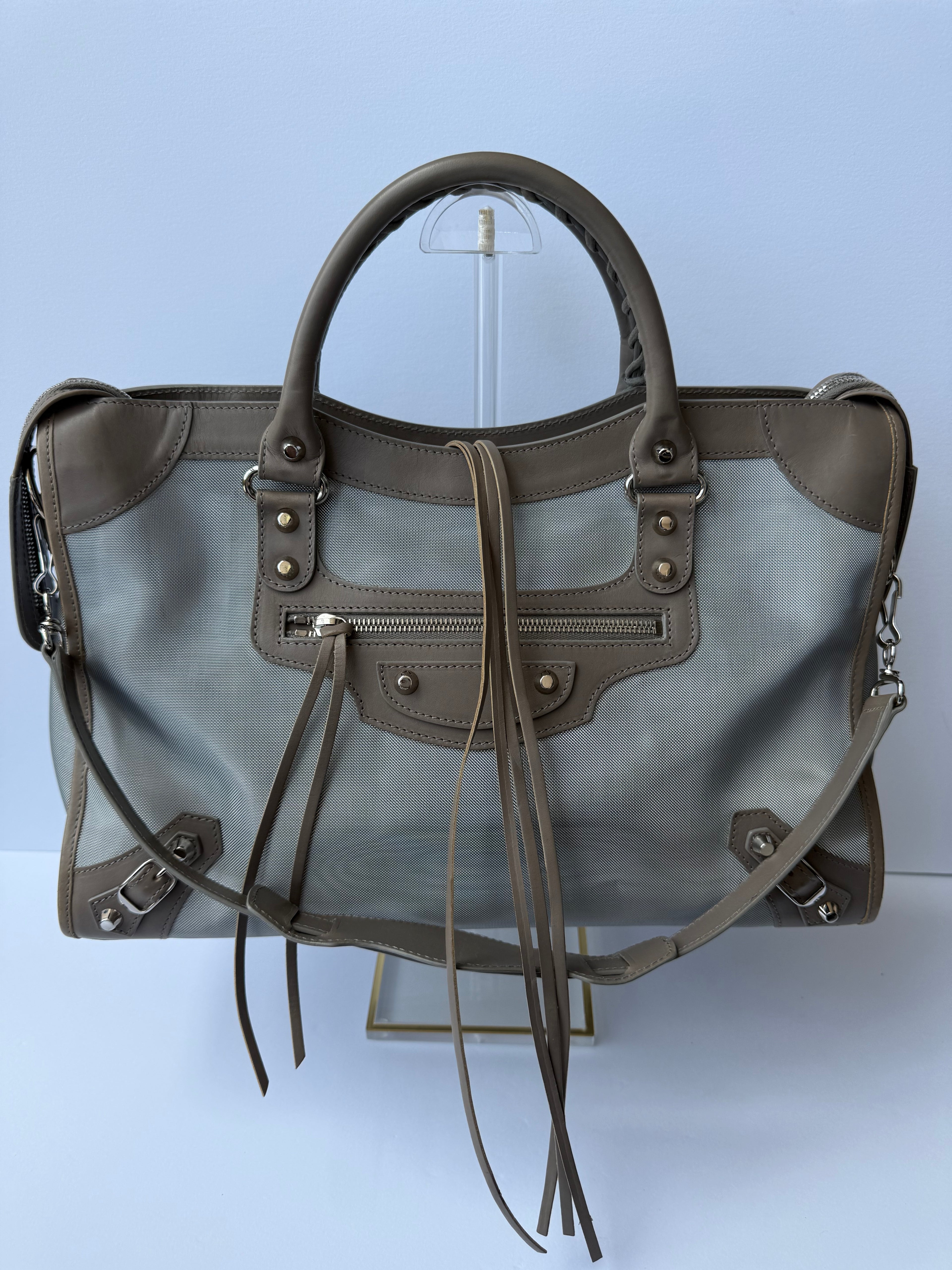 Balenciaga Structured Classic City Mesh Bag — Gray, Medium