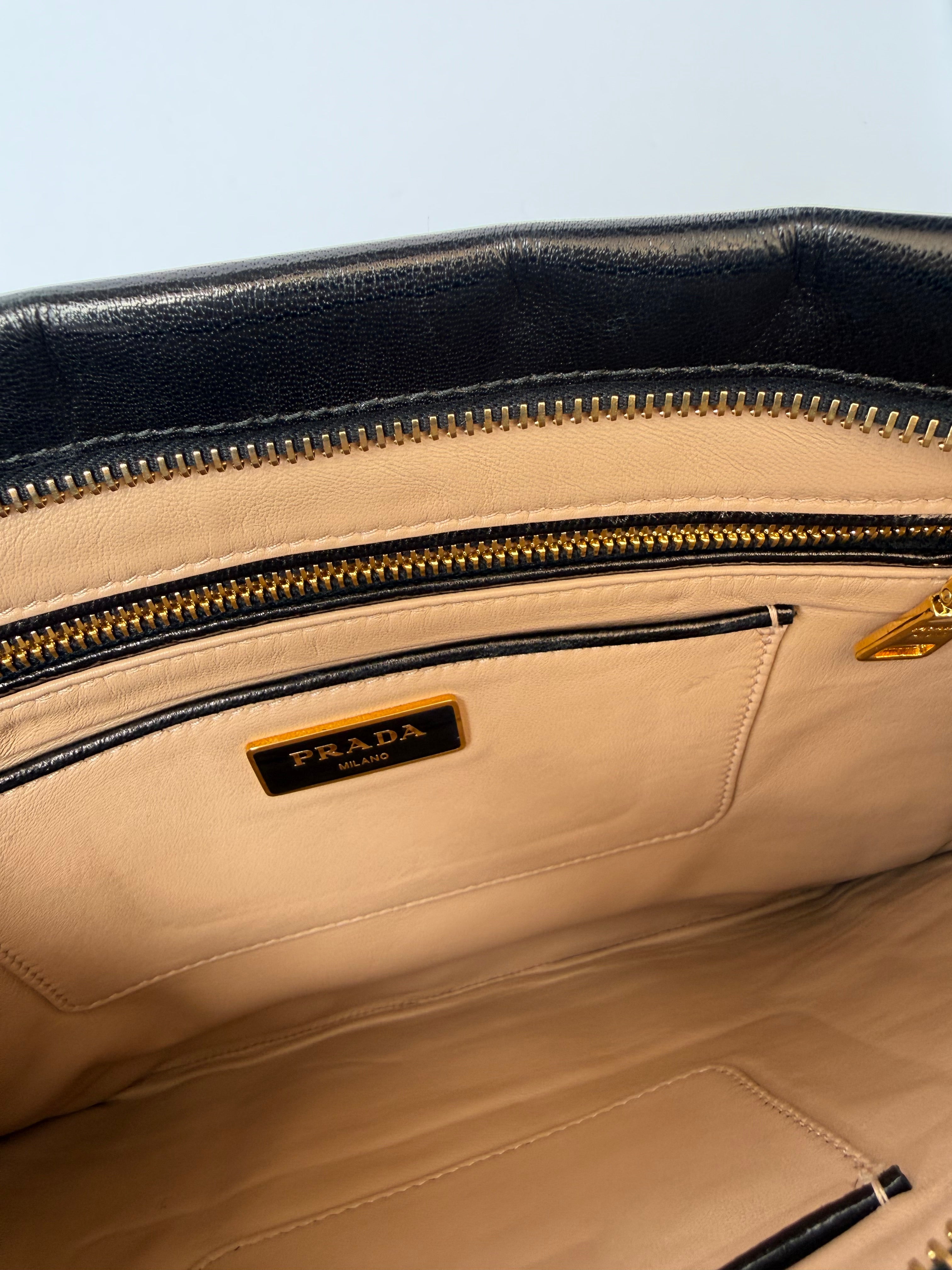 Prada Black Leather Clutch with Red Lip Appliqué