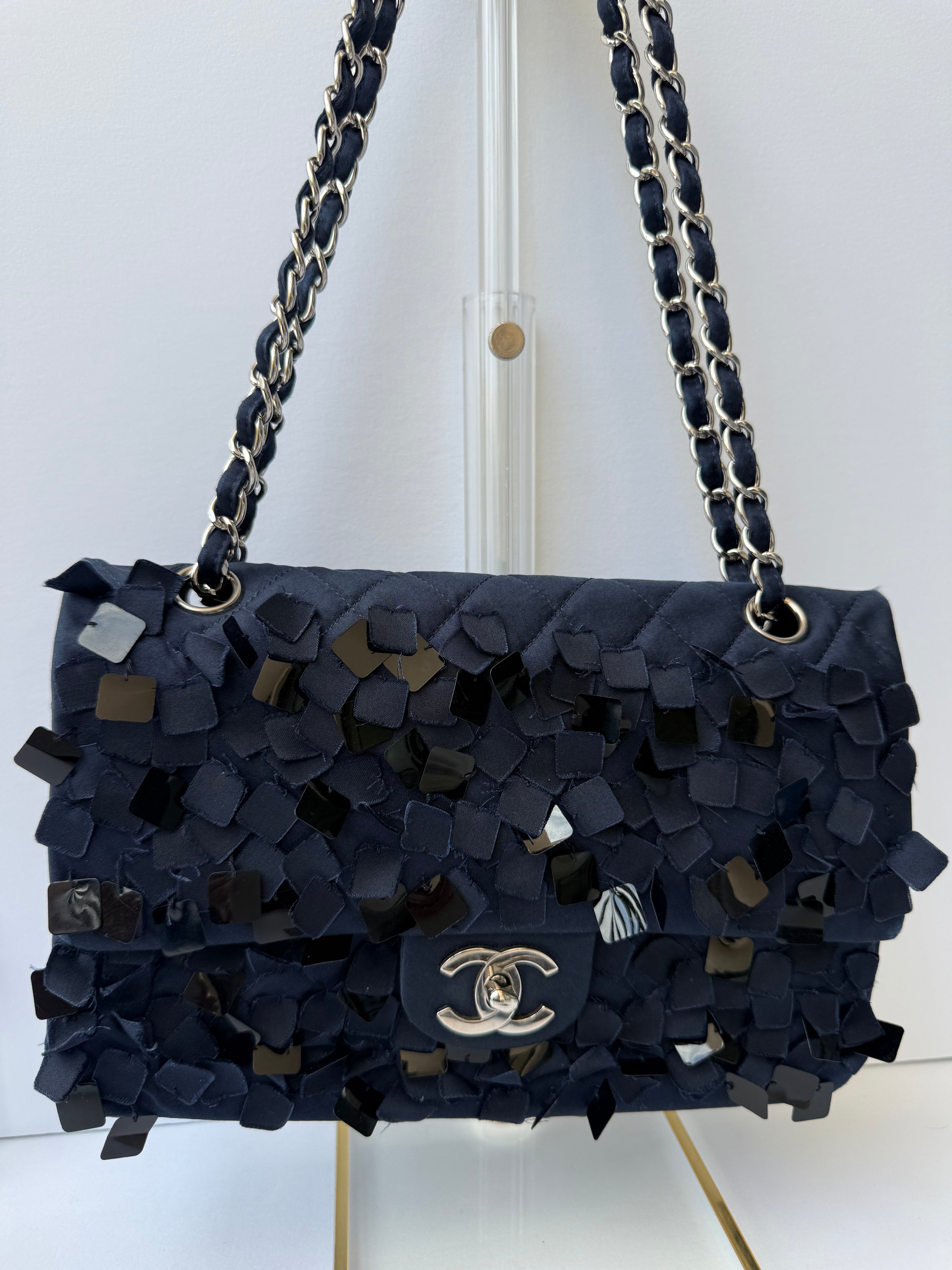 Chanel 12 Series Medium Paillettes Double Flap Bag in Navy