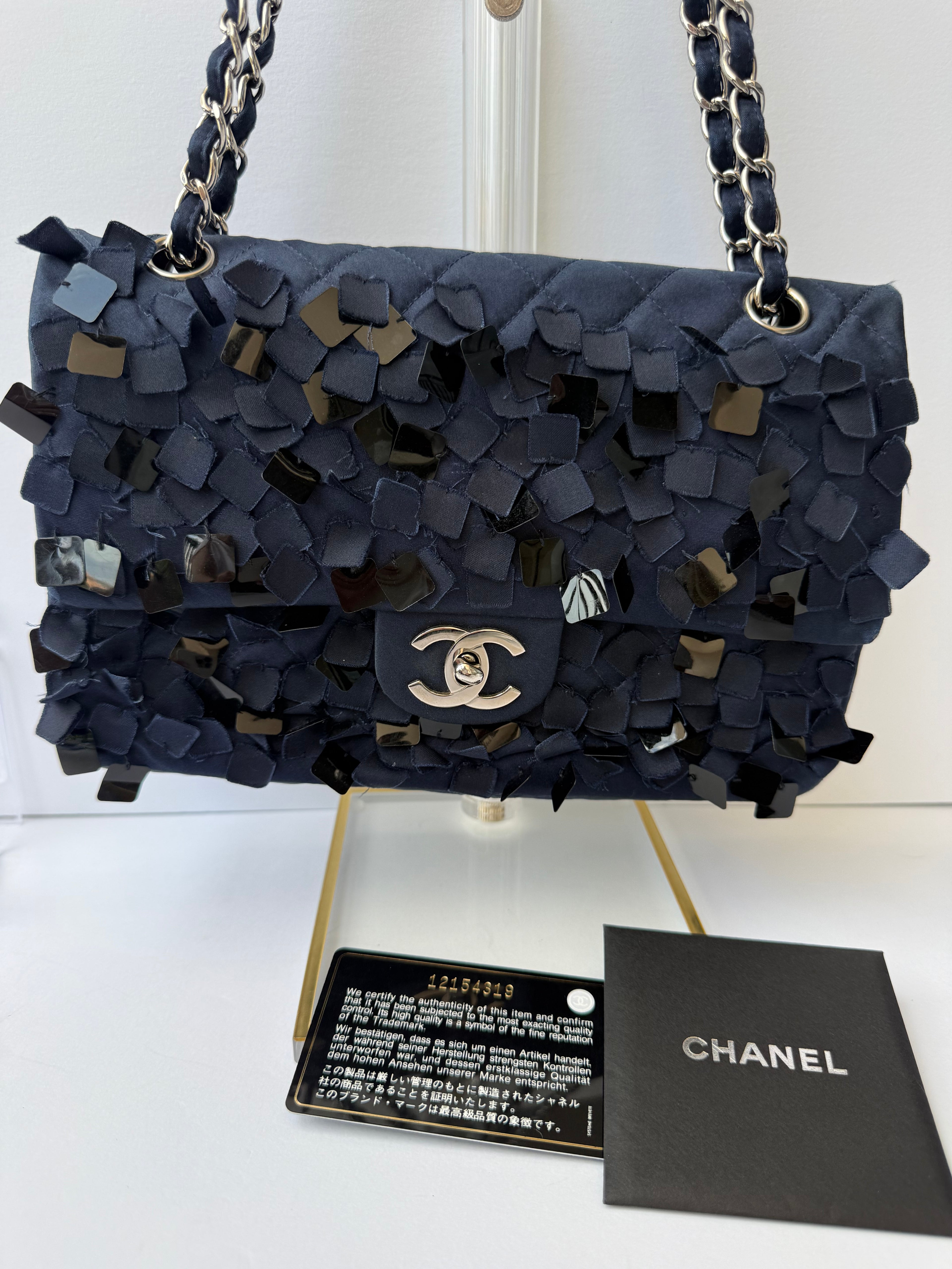 Chanel 12 Series Medium Paillettes Double Flap Bag in Navy