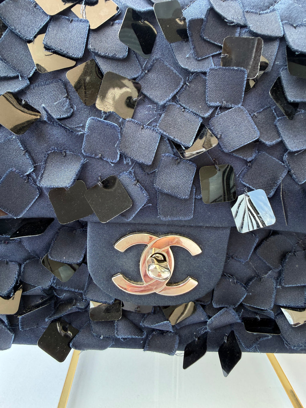 Chanel 12 Series Medium Paillettes Double Flap Bag in Navy