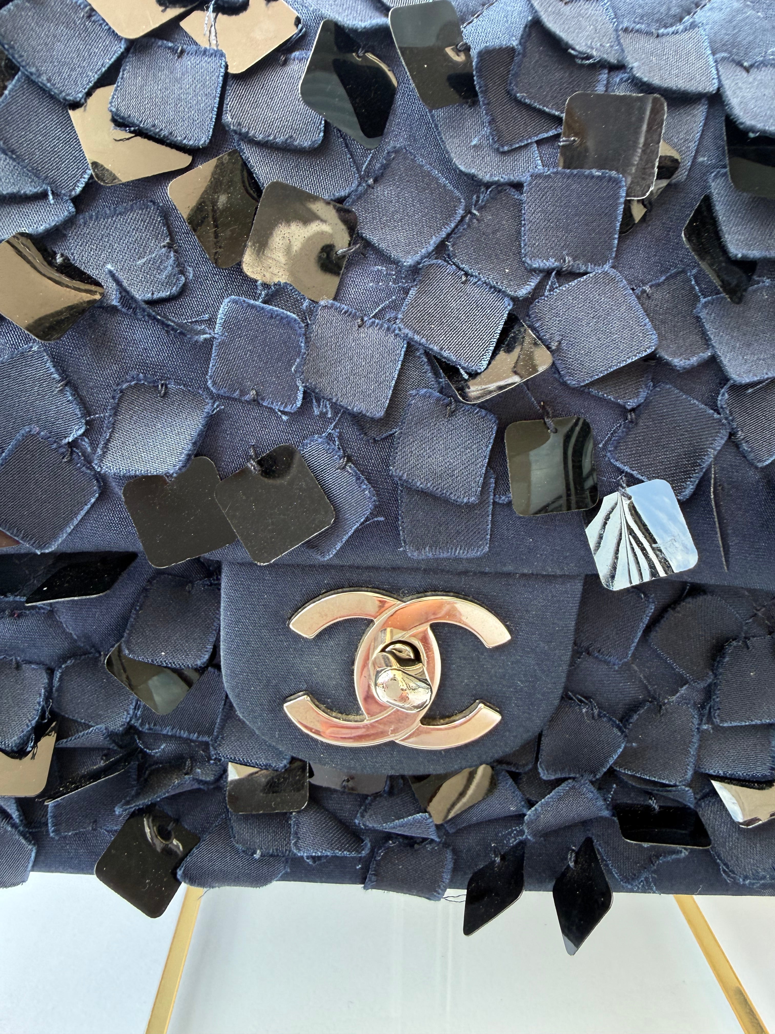 Chanel 12 Series Medium Paillettes Double Flap Bag in Navy