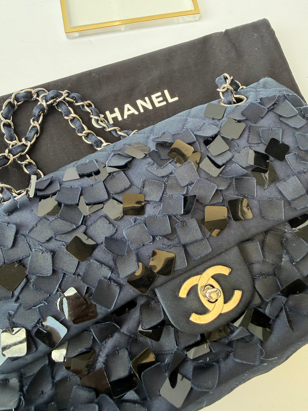 Chanel 12 Series Medium Paillettes Double Flap Bag in Navy