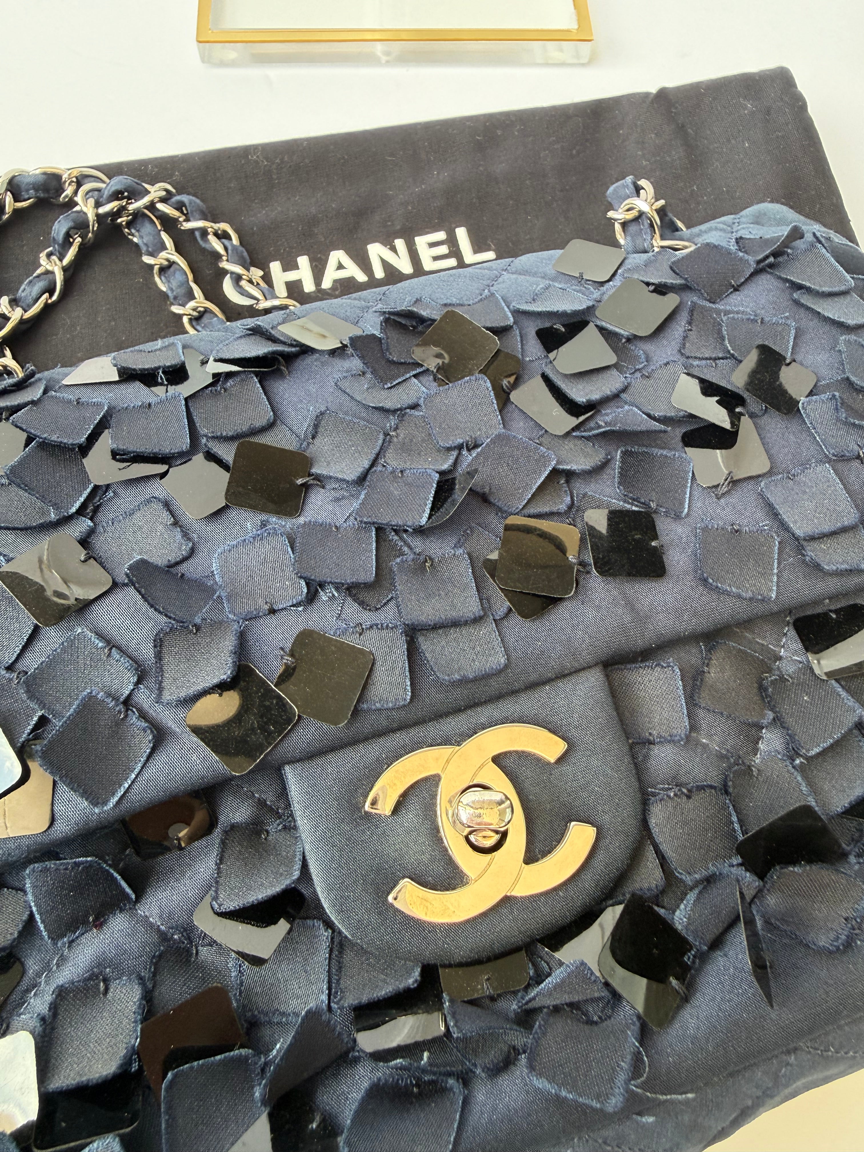 Chanel 12 Series Medium Paillettes Double Flap Bag in Navy