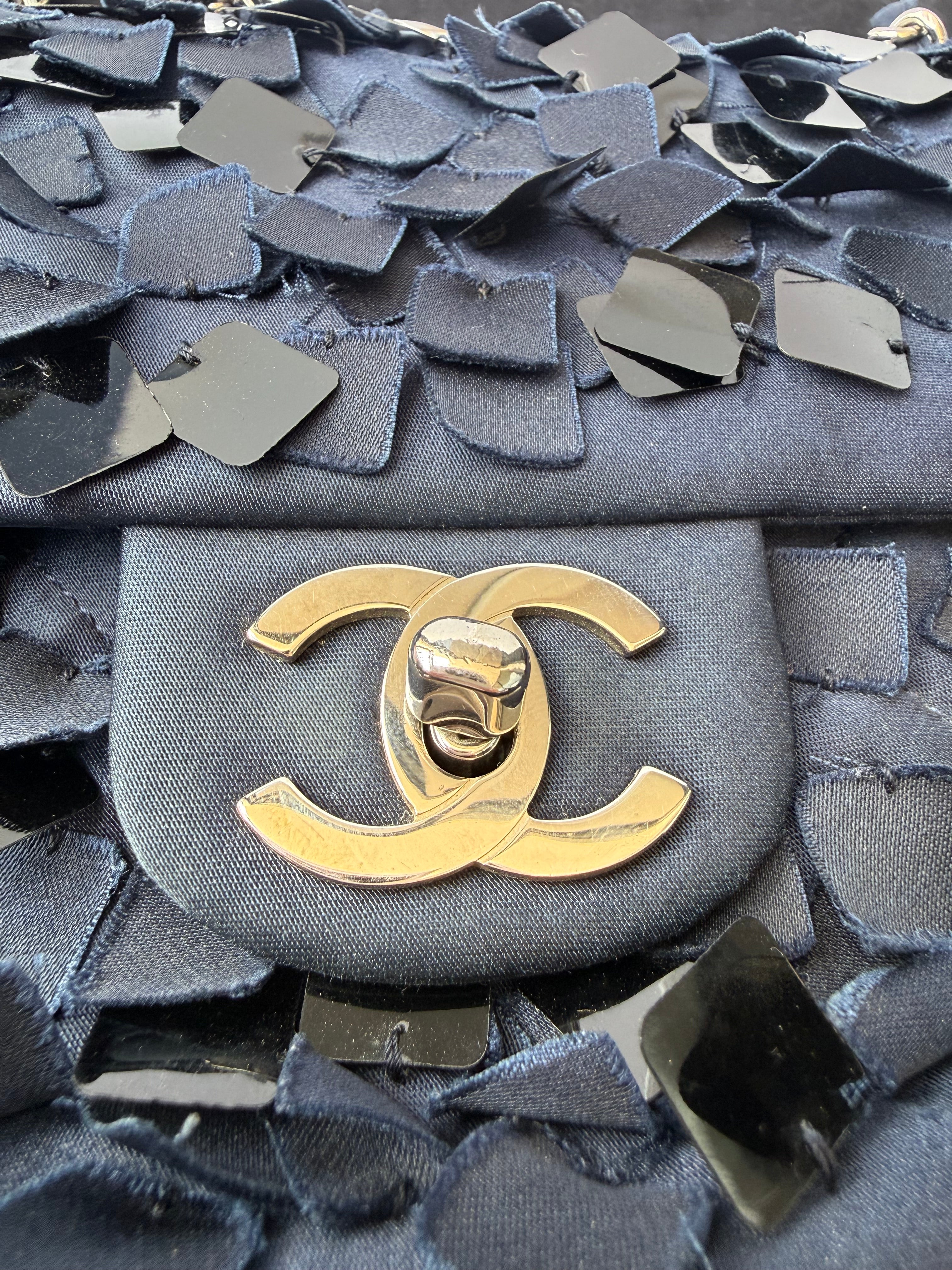 Chanel 12 Series Medium Paillettes Double Flap Bag in Navy