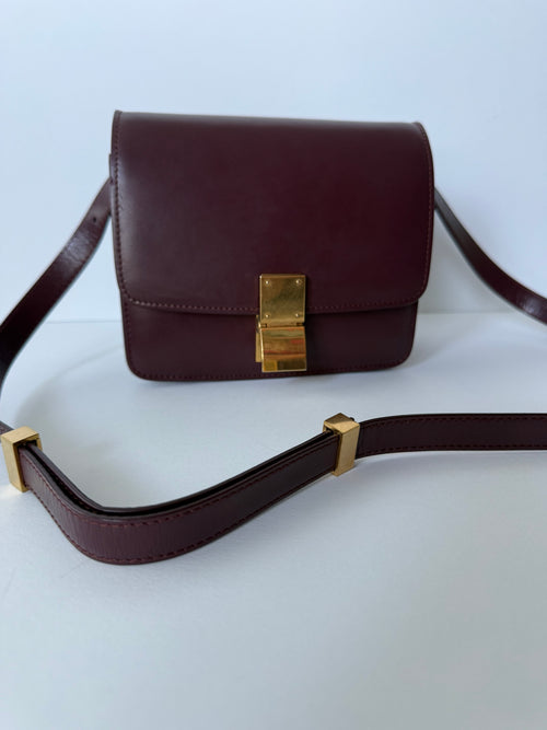 Céline Box Calfskin Mini Classic Box Flap Bag in Burgundy